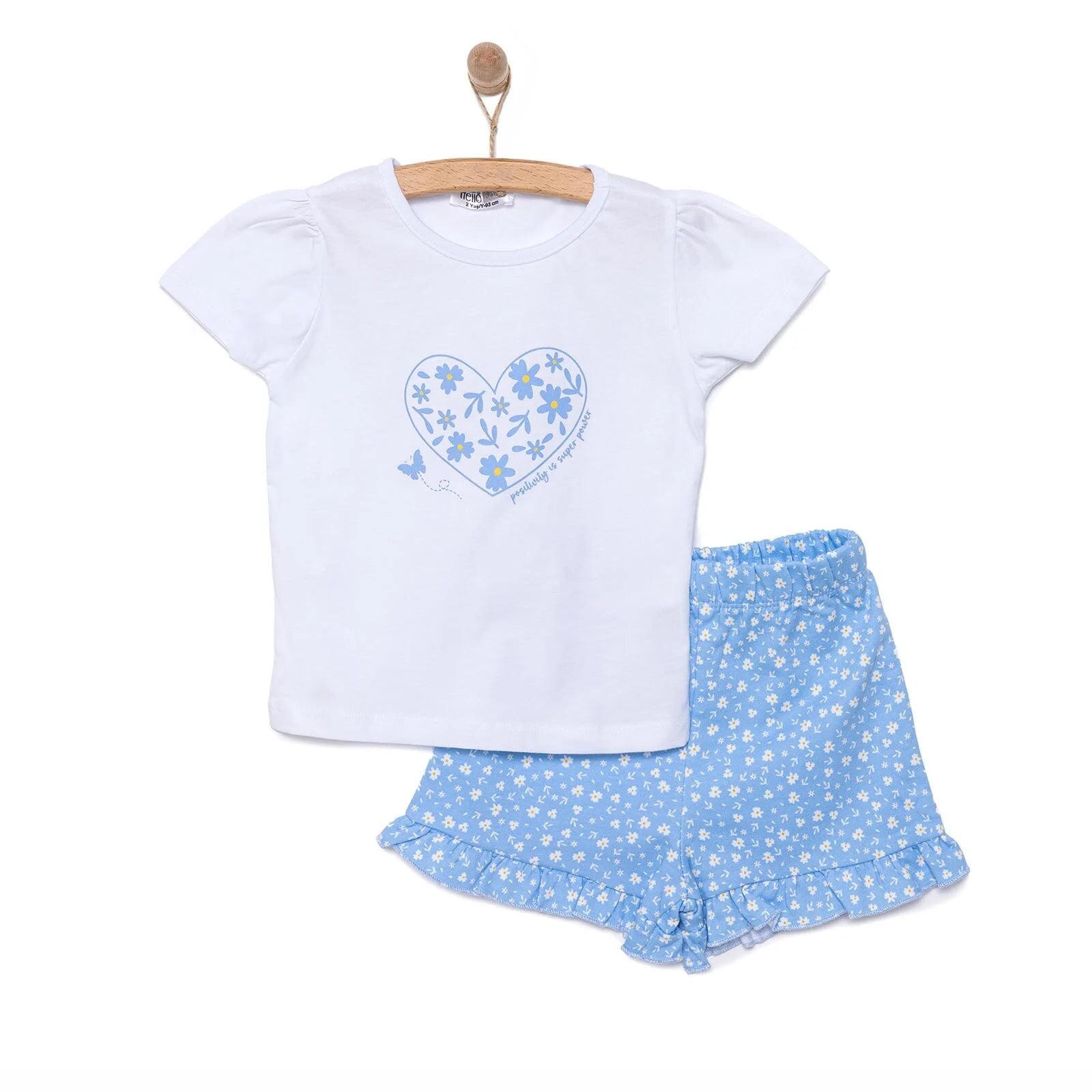 HelloBaby Girl Heart & Flower Patterned Short & T-shirt - Light Blue - ebebek - Black Friday