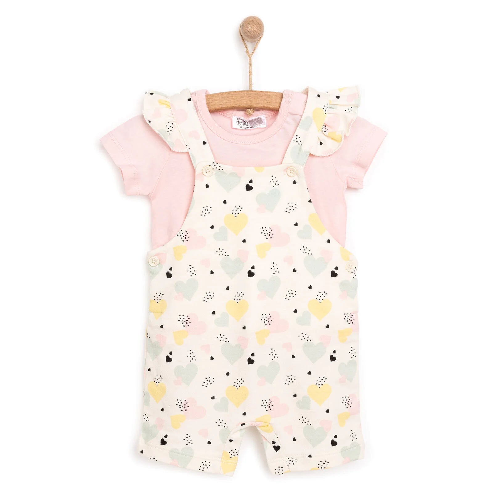 HelloBaby Basic Girl Hearts Patterned Overall - Light Pink - ebebek - Black Friday