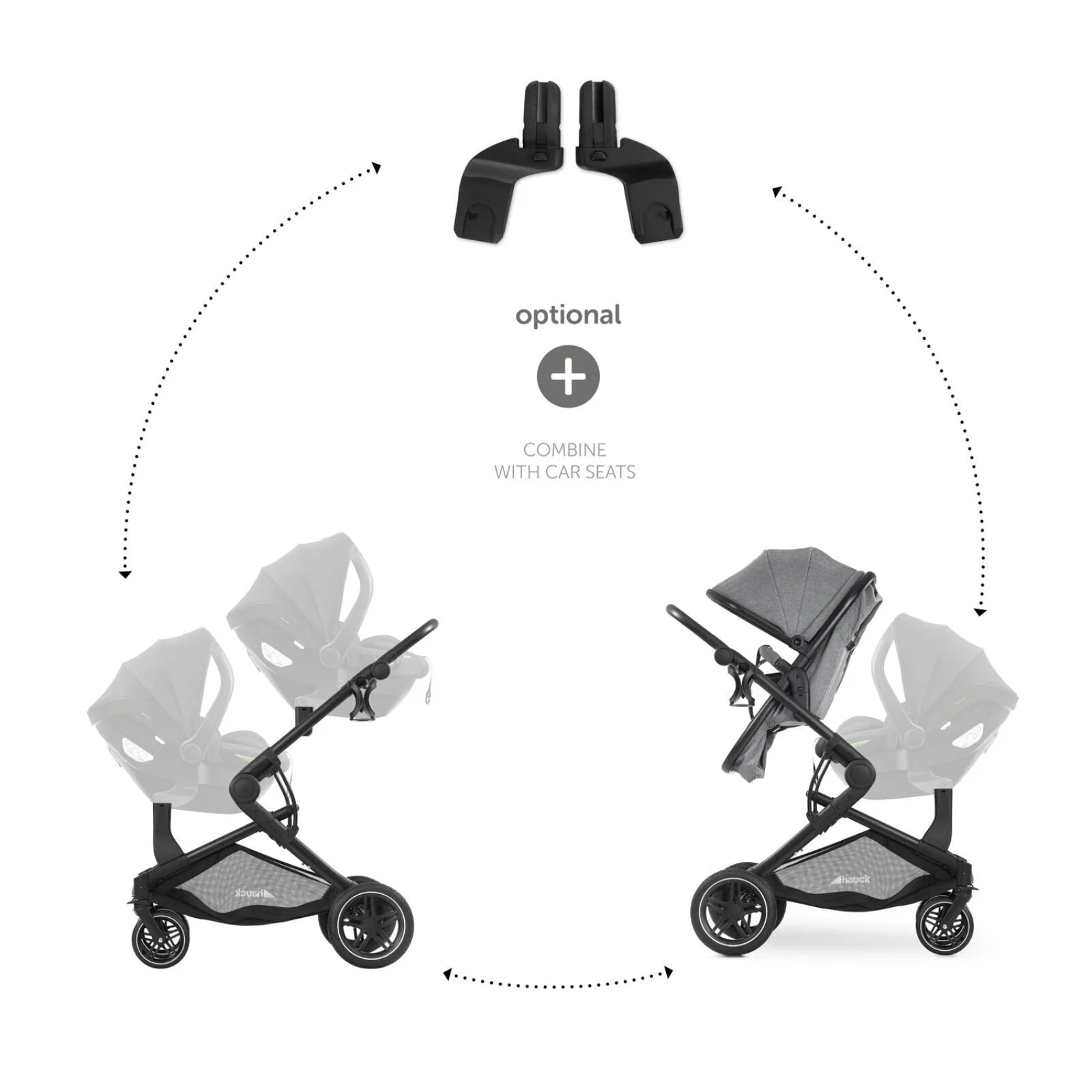 Hauck Atlantic Twin Double Stroller - Grey - ebebek - Black Friday