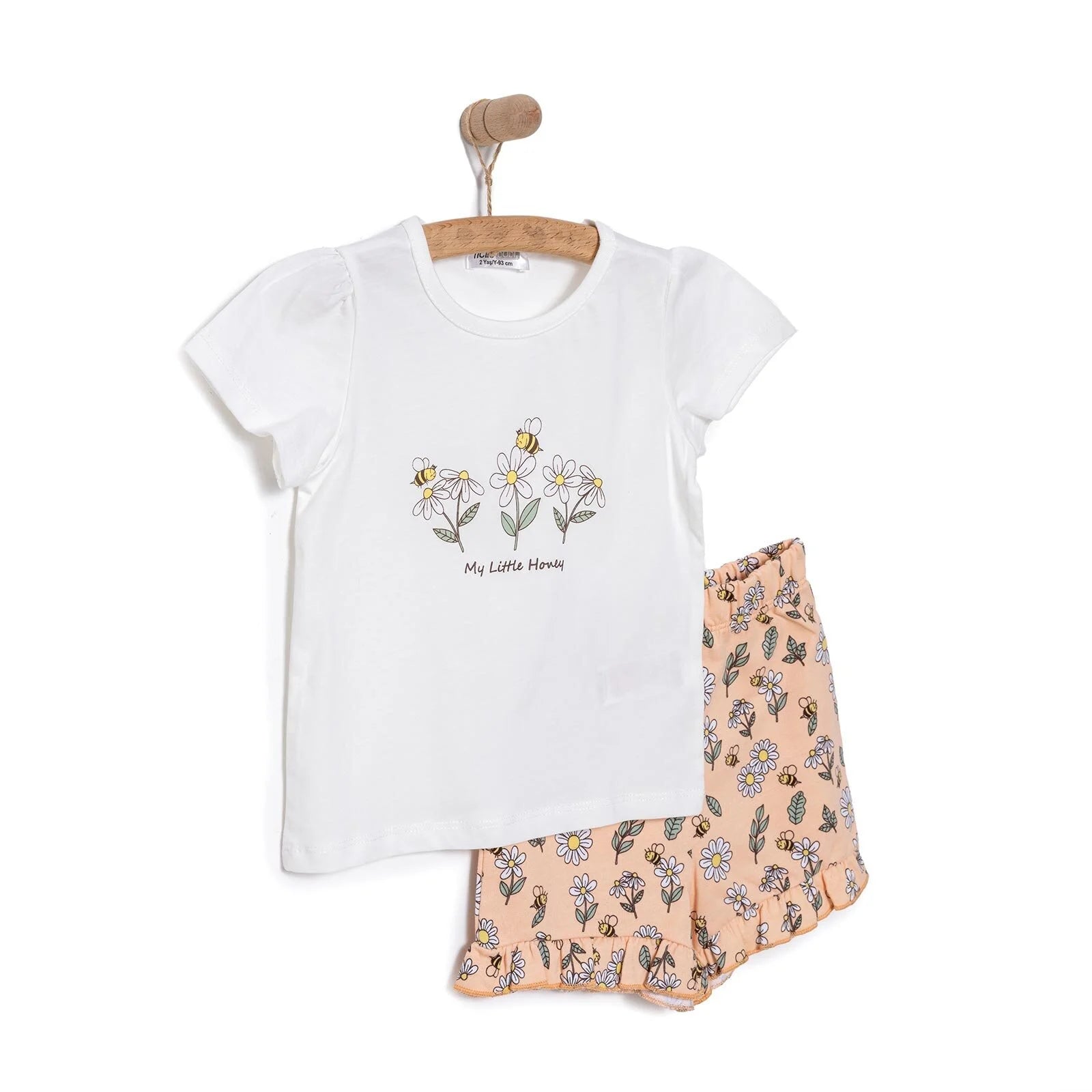 HelloBaby Girl Daisy and Bee Printed Tshirt - Short - Ecru - ebebek - Black Friday
