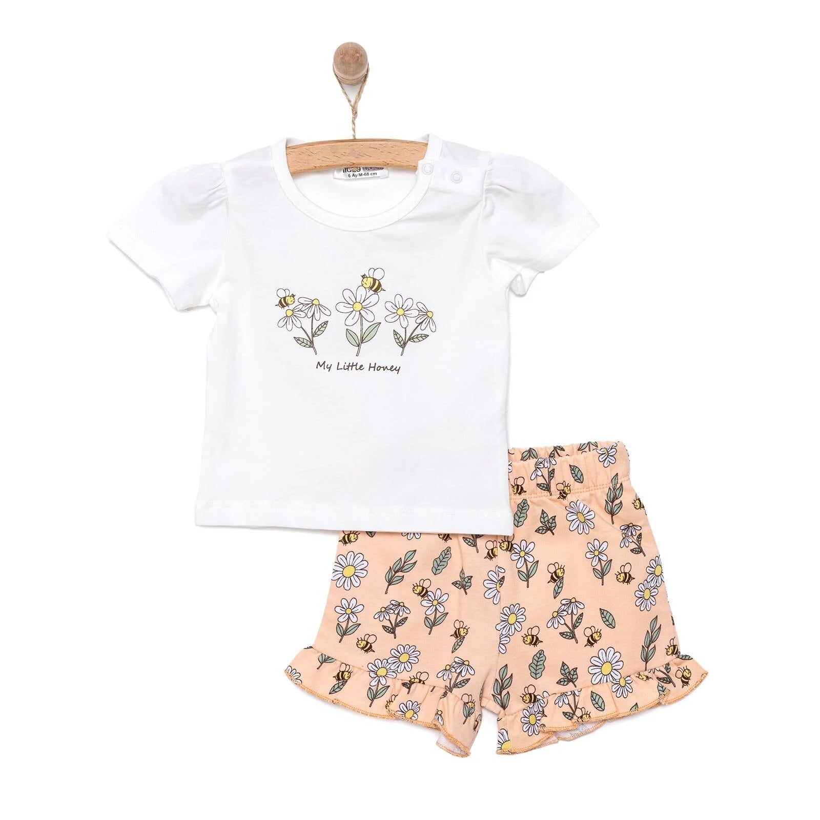 HelloBaby Girl Daisy and Bee Printed Tshirt - Short - Ecru - ebebek - Black Friday