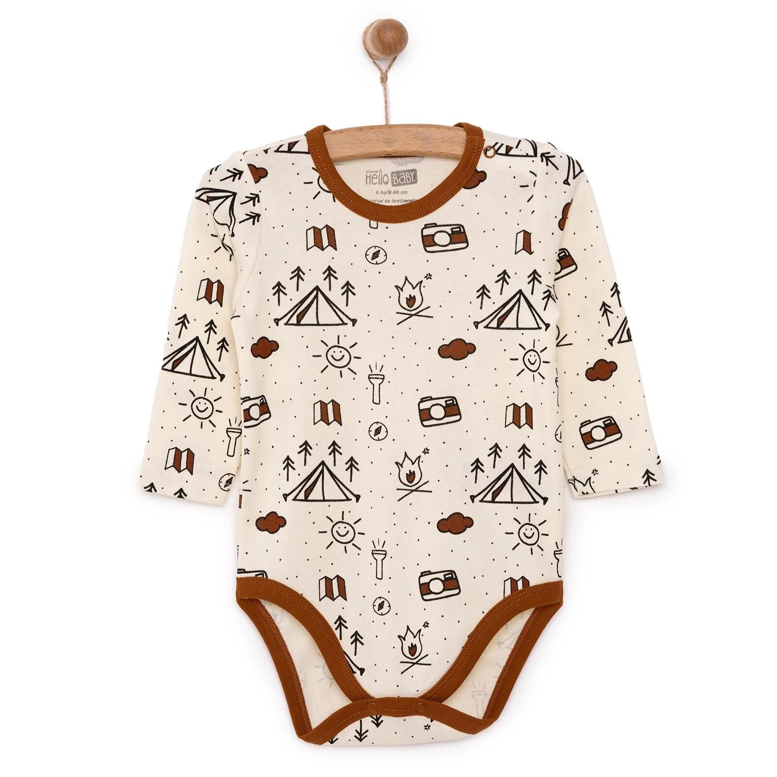 HelloBaby Boy Long Sleeve Bodysuit - Beige - ebebek - Black Friday