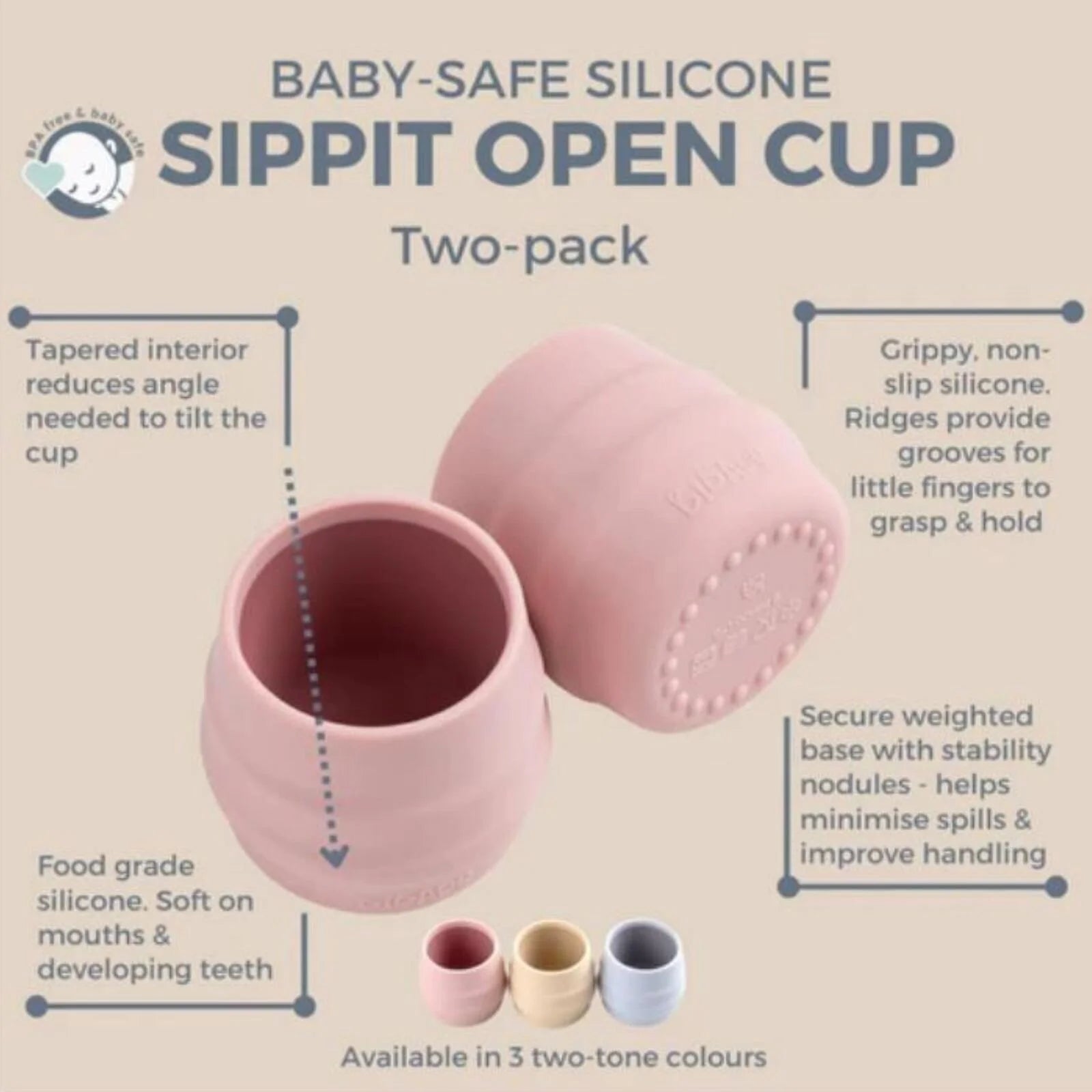 Bibado Sippit Silicone Open Training Cup 6+ months Pack of 2 - Blush - ebebek - Black Friday