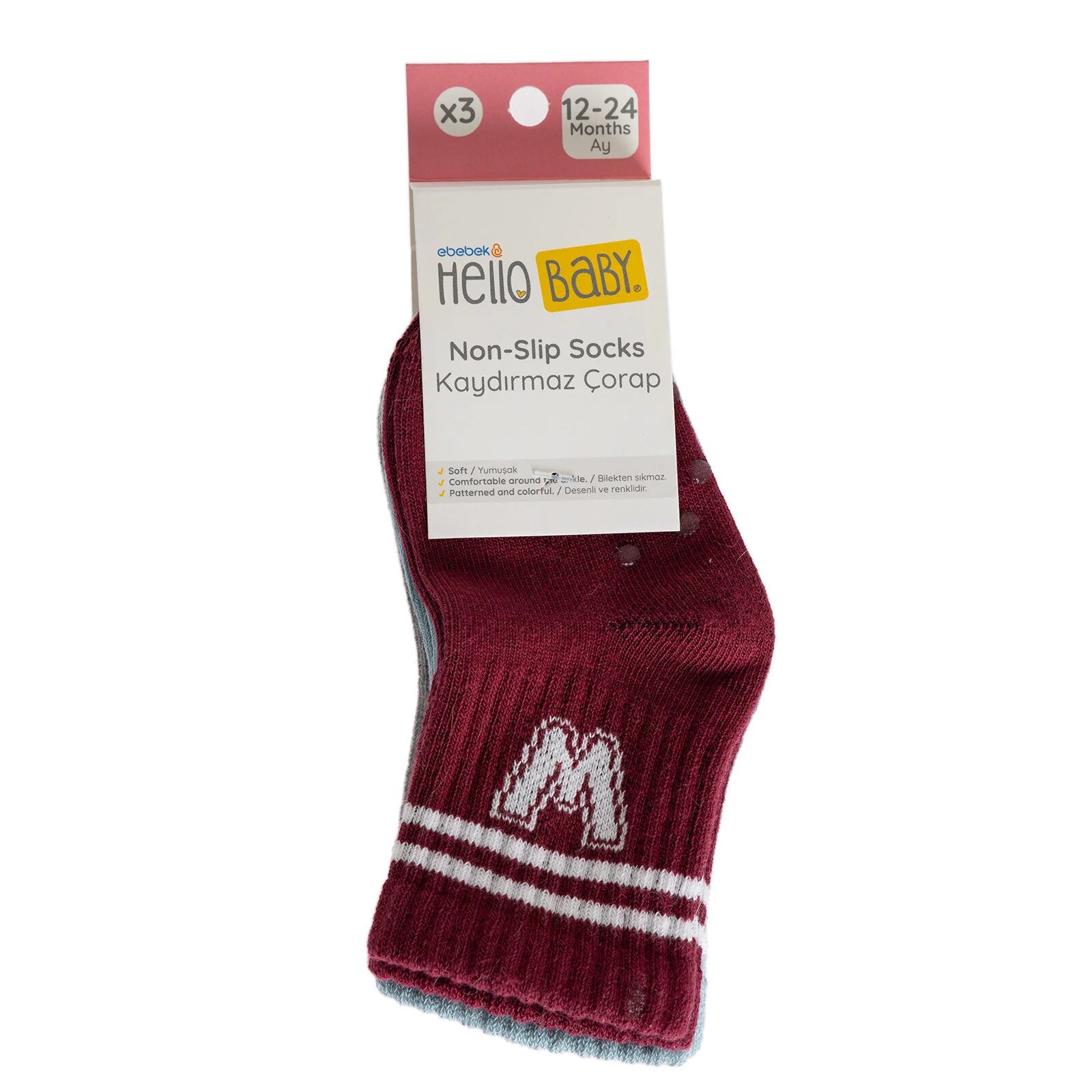 HelloBaby Baby Boy Non - Slip Pack of 3 Socks - Grey Melange - ebebek - Black Friday