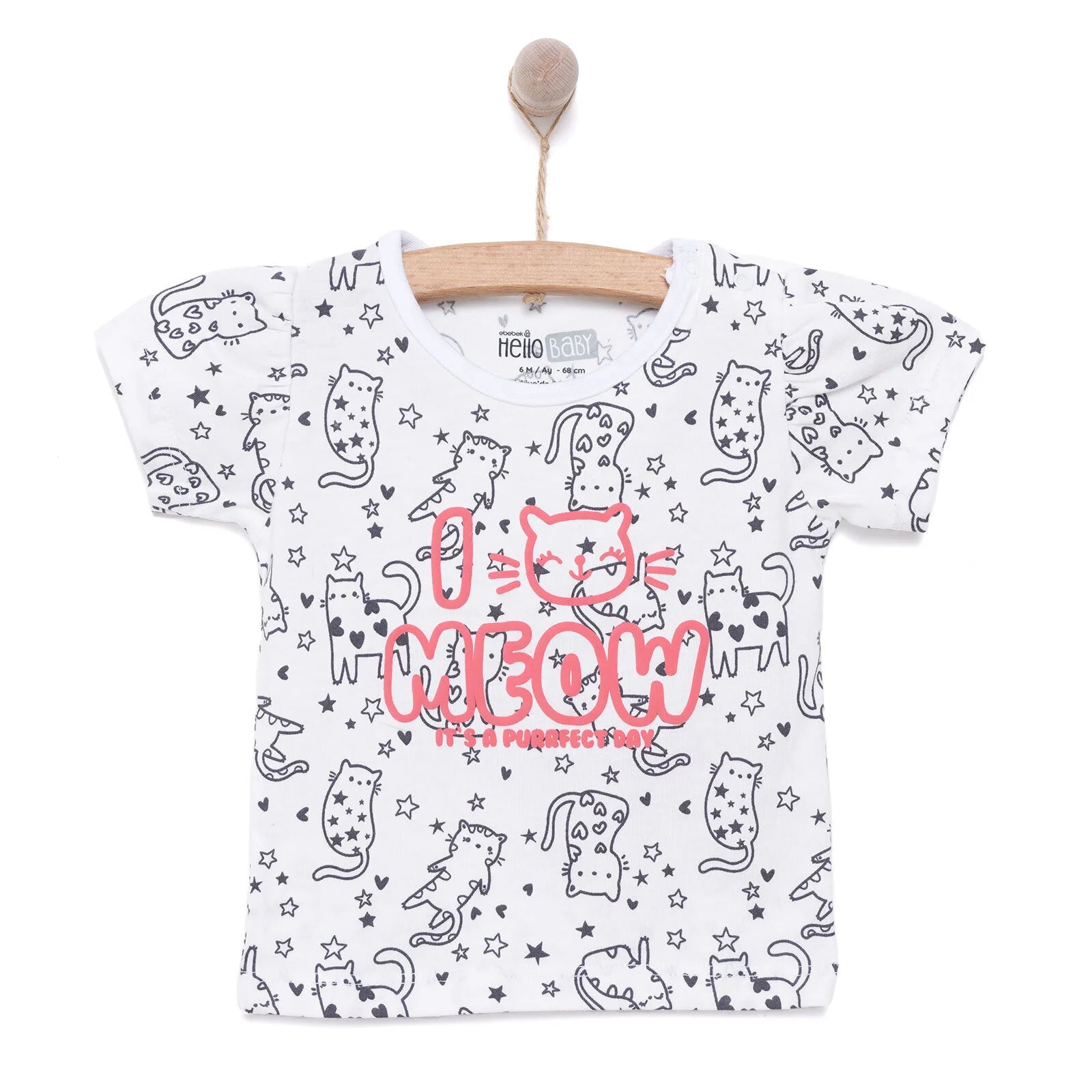 HelloBaby Basic Girl Meow Patterned T-shirt - White - ebebek - Black Friday