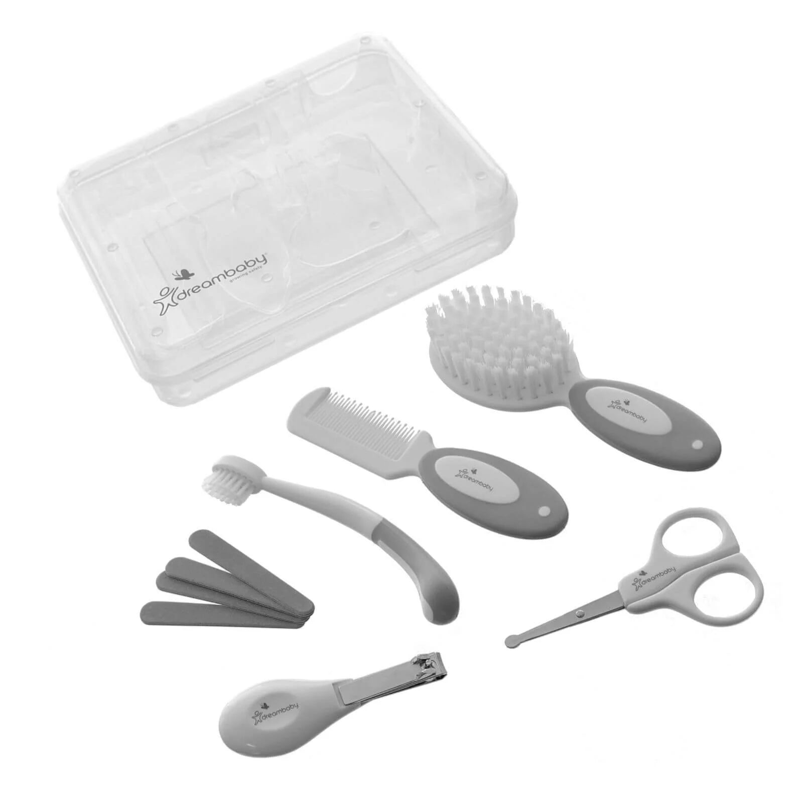 Dreambaby Essentials Deluxe (Ergo Handle) 10 pcs Grooming Kit in Clear Hard Case - Grey - ebebek - Black Friday