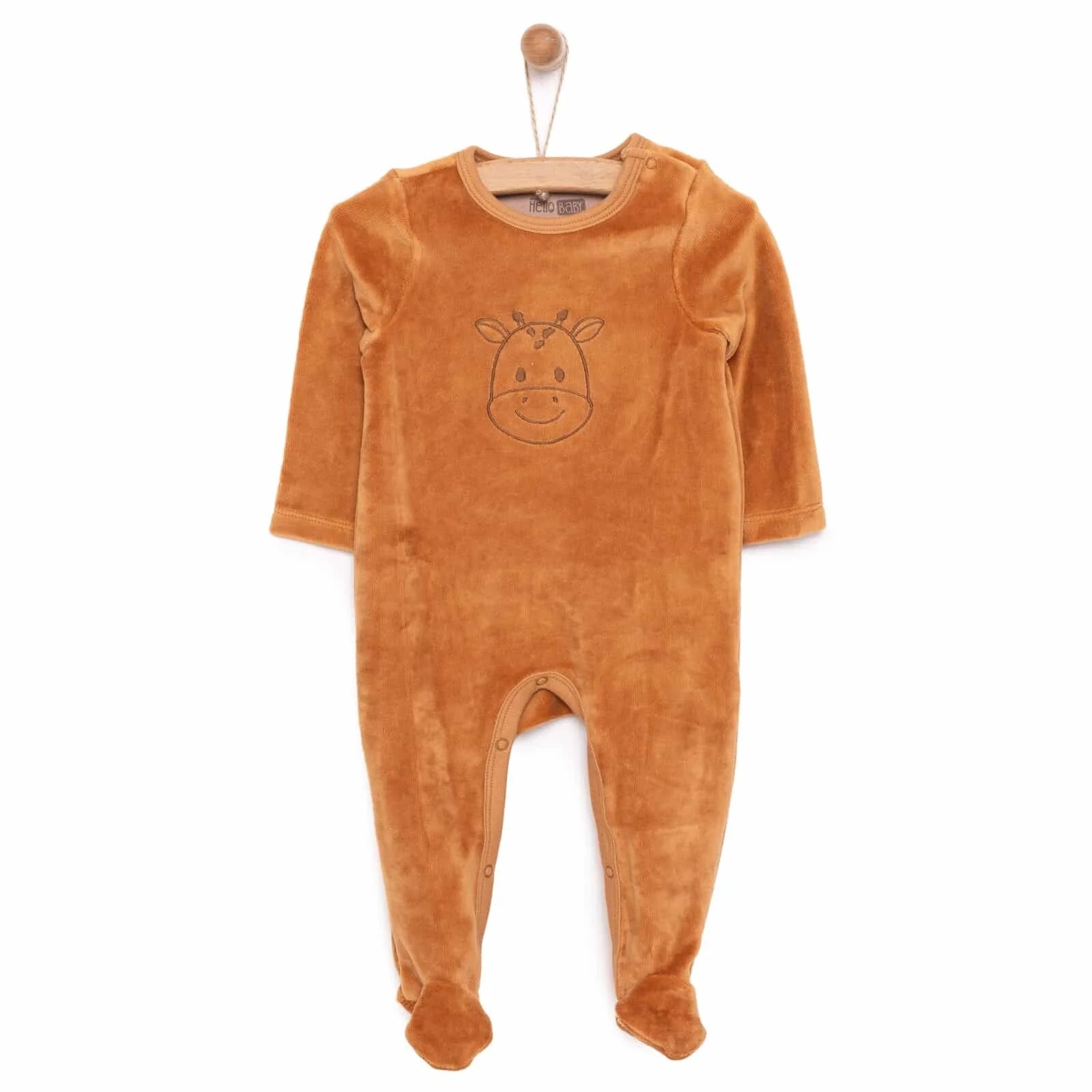 HelloBaby Newborn Unisex Embroidered Velvet Rompers - Brown - ebebek - Black Friday