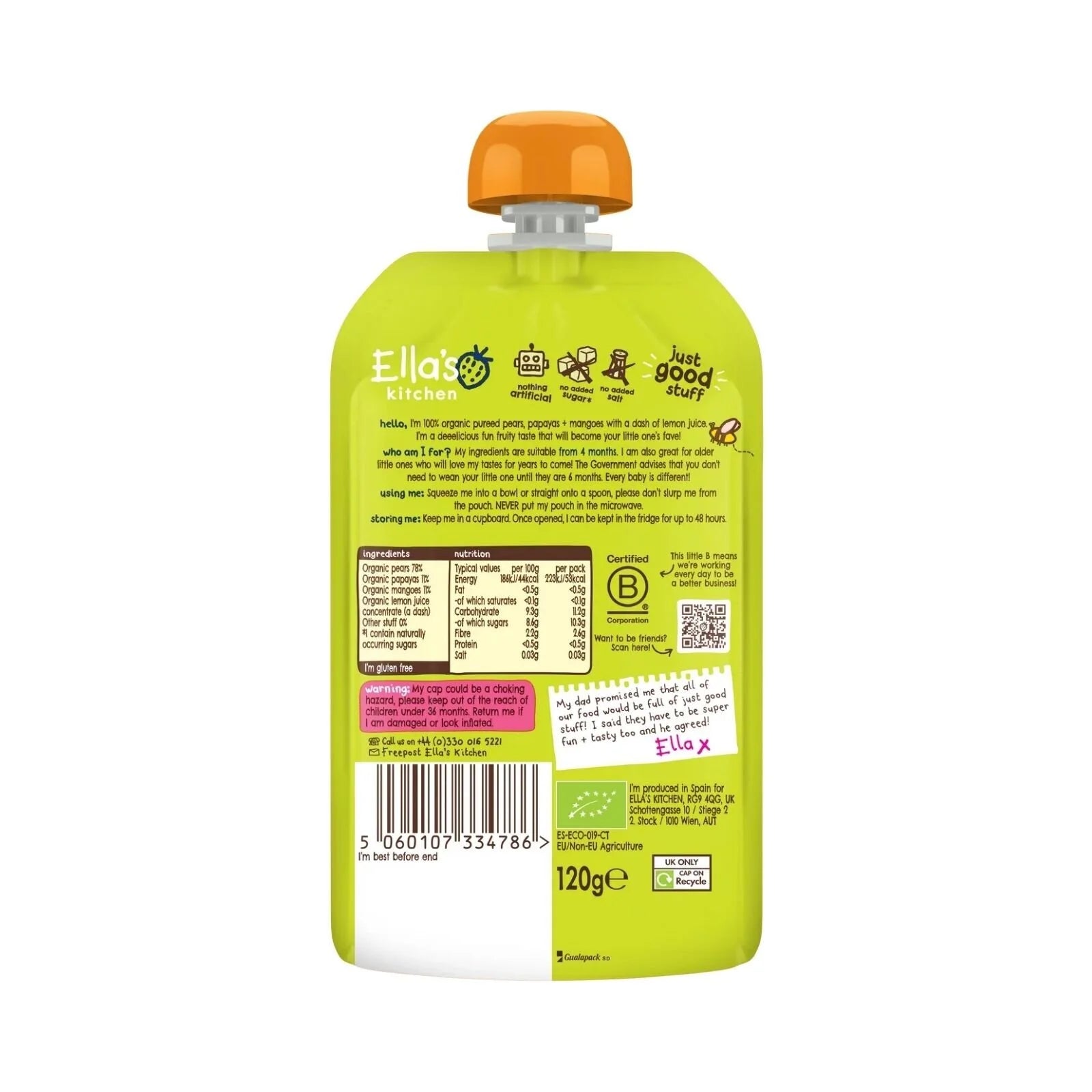 Ella's Kitchen Organic Mangoes Pears & Papaya Baby Food Pouch 4+ months 120g - ebebek - Black Friday