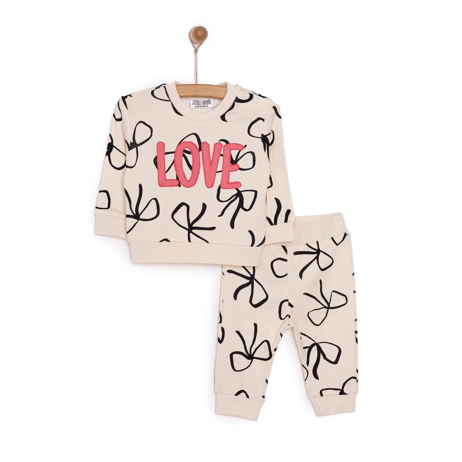 HelloBaby Basic Girl Bow Printed Jogging Set - ebebek - Black Friday