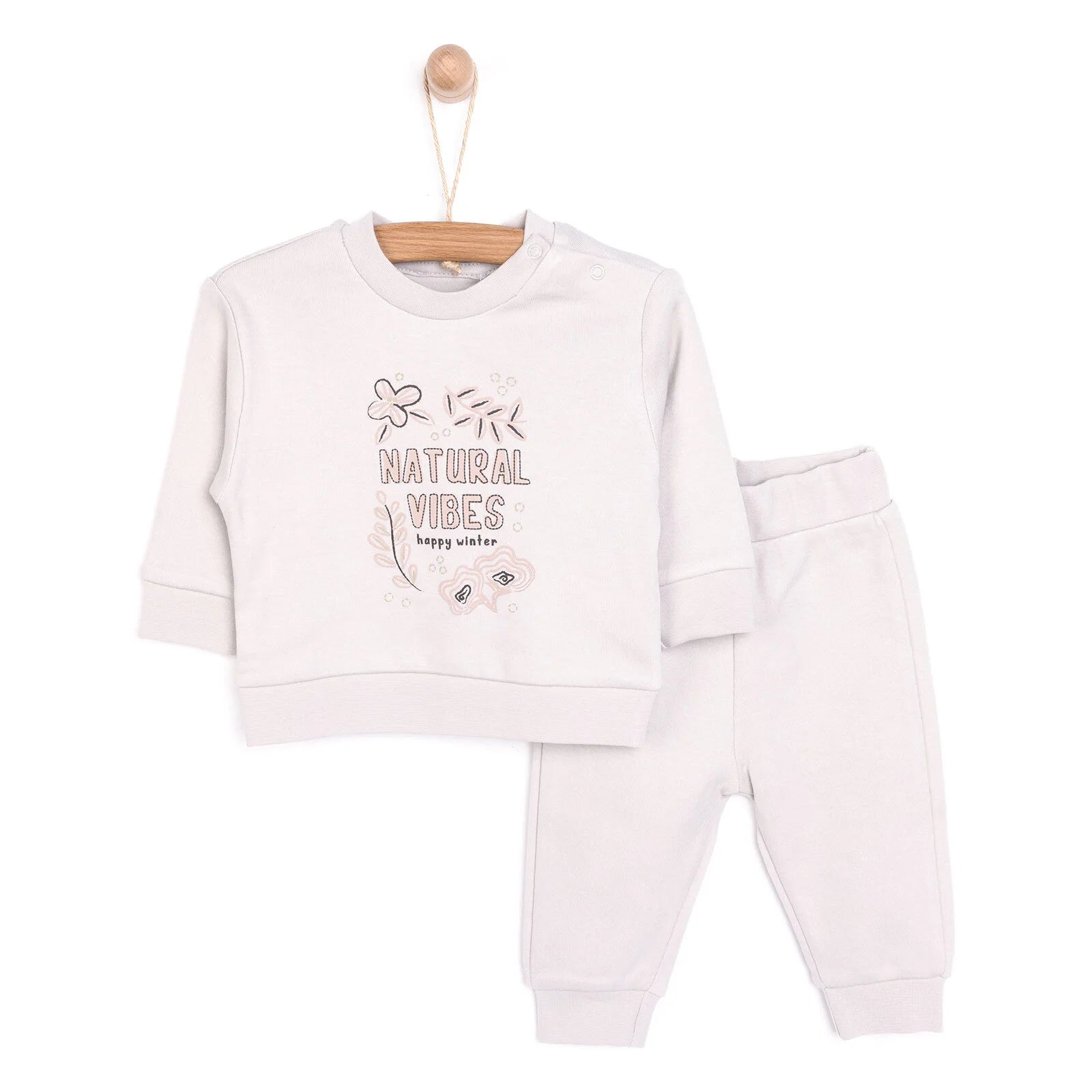 HelloBaby Basic Girl Leaf Printed Jogging Set - Beige - ebebek - Black Friday