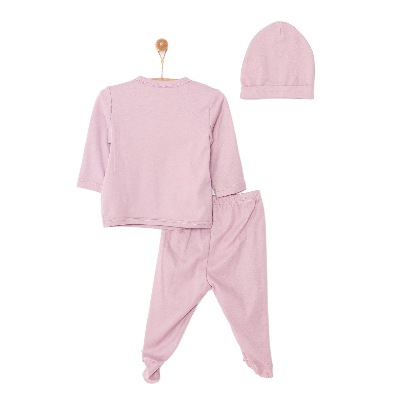 HelloBaby Newborn Organic Wrapover Top - Hat - Footed Set - Light Rose - ebebek - Black Friday