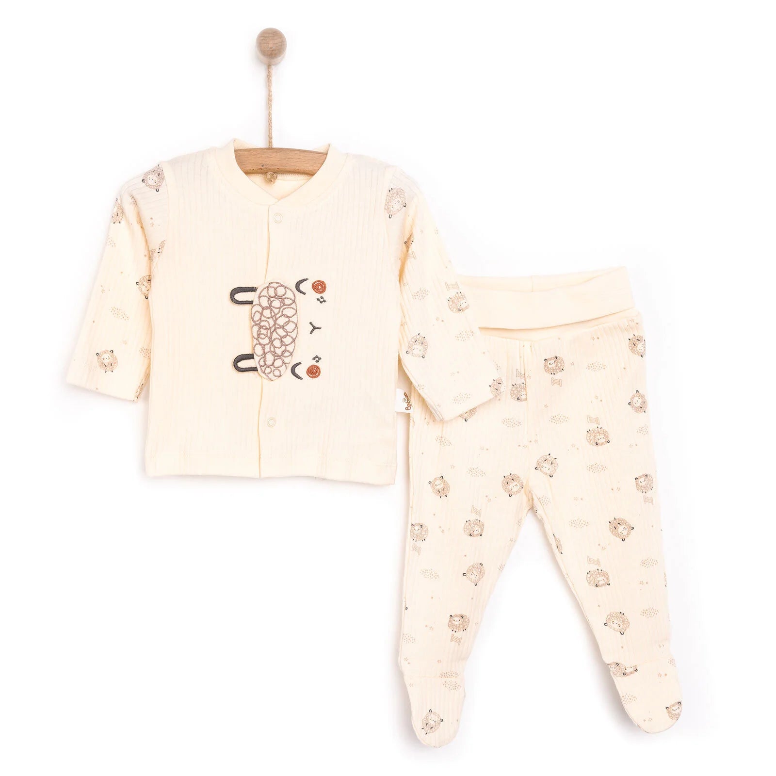 Bebetto Newborn Organic Little Lamp Footed Jumpsuit - Ecru - ebebek - Black Friday