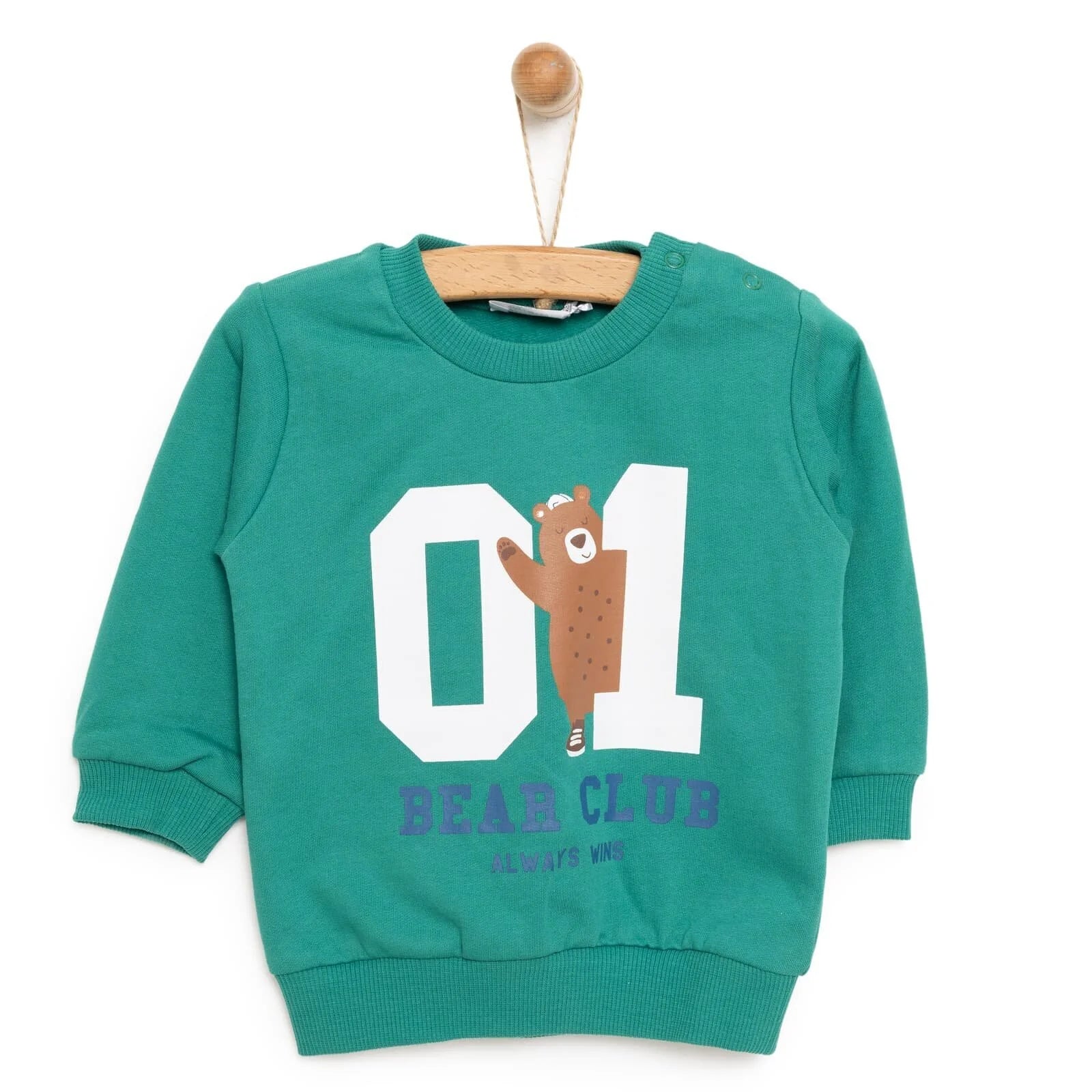 HelloBaby Basic Boy Low Raised Bear Printed Sweatshirt - Dark Green - ebebek - Black Friday