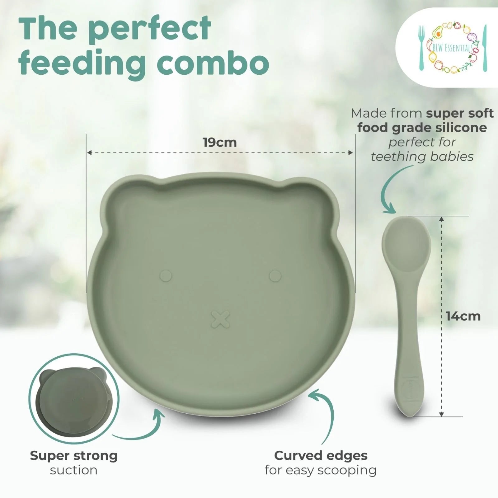BLW Essentials Bear Plate and Spoon - Sage - ebebek - Black Friday