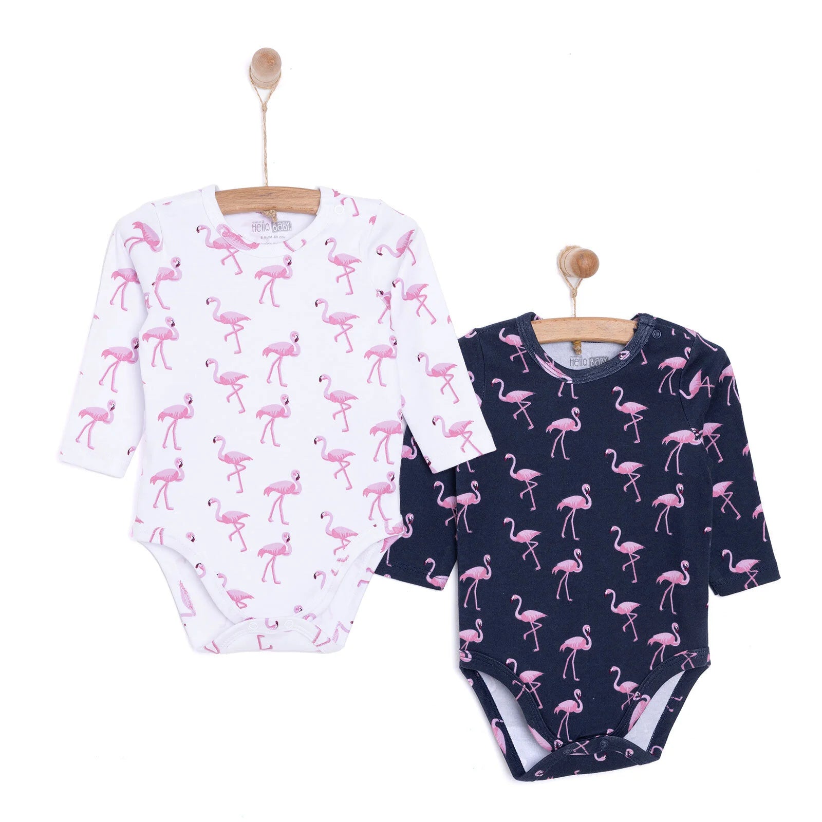 HelloBaby Girl Flamingo Printed 2 - Pack Long Sleeve Body - Navy Blue - ebebek - Black Friday