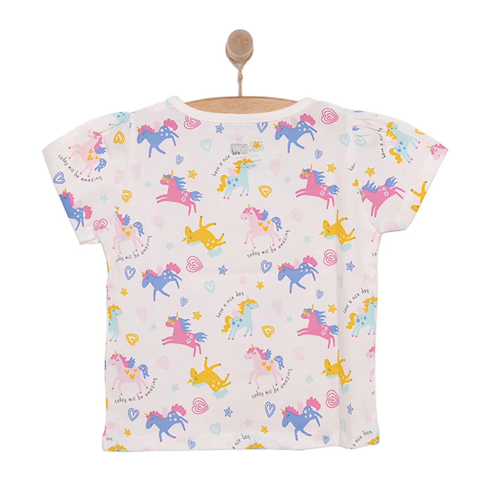 HelloBaby Basic Girl Heart Unicorn Patterned Tshirt - Ecru - ebebek - Black Friday