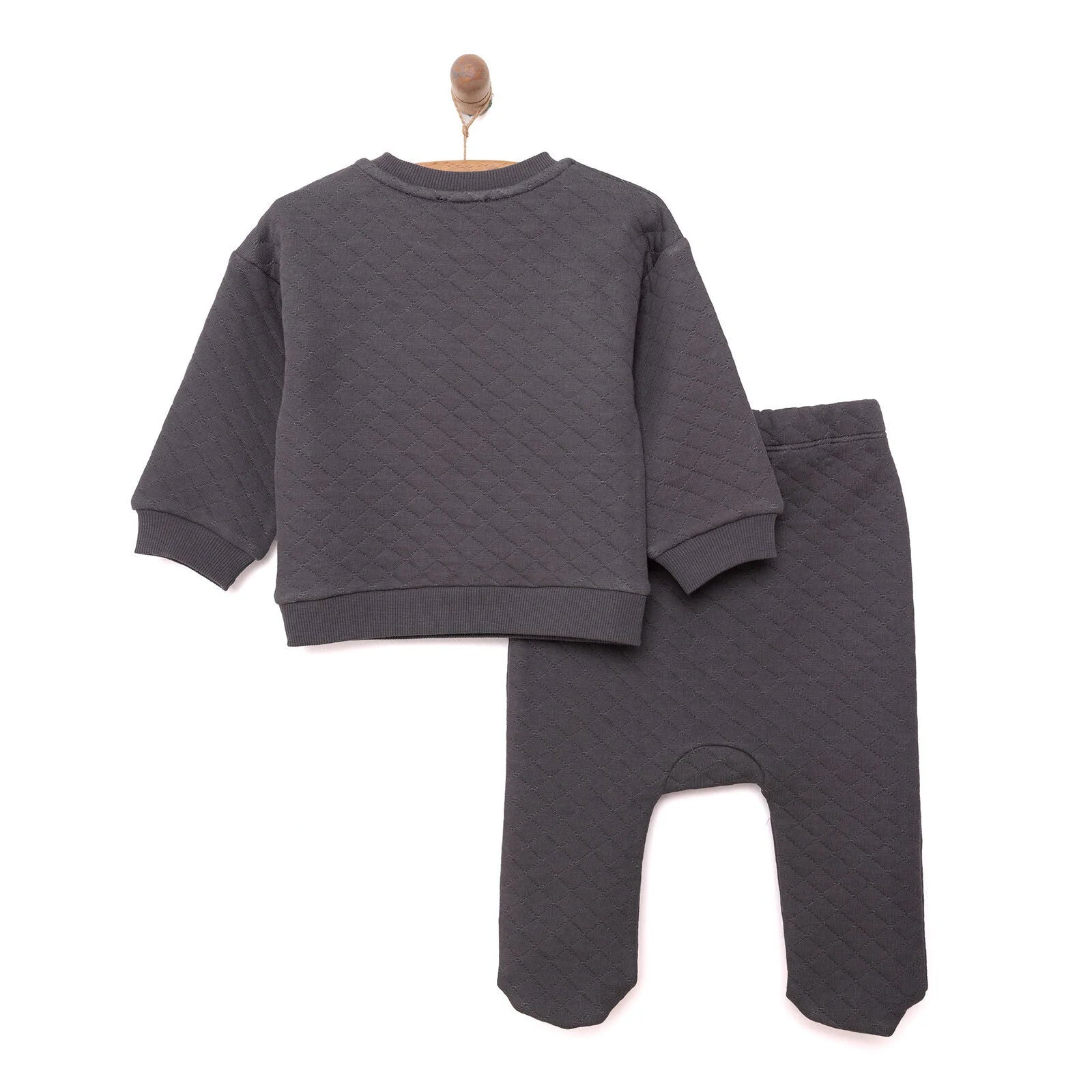 HelloBaby Newborn Quilted Sweatshirt - Footed Bottom - Charcoal - ebebek - Black Friday
