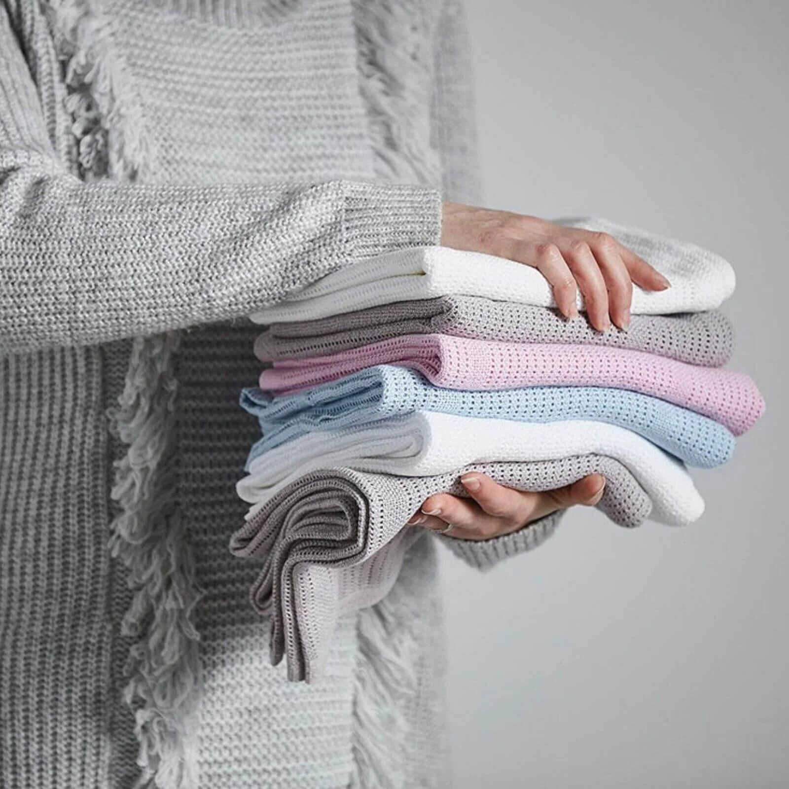 Bloomsbury Mill Organic Cotton Cellular Blankets Newborn Gift Set 2 pcs - Blue - ebebek - Black Friday