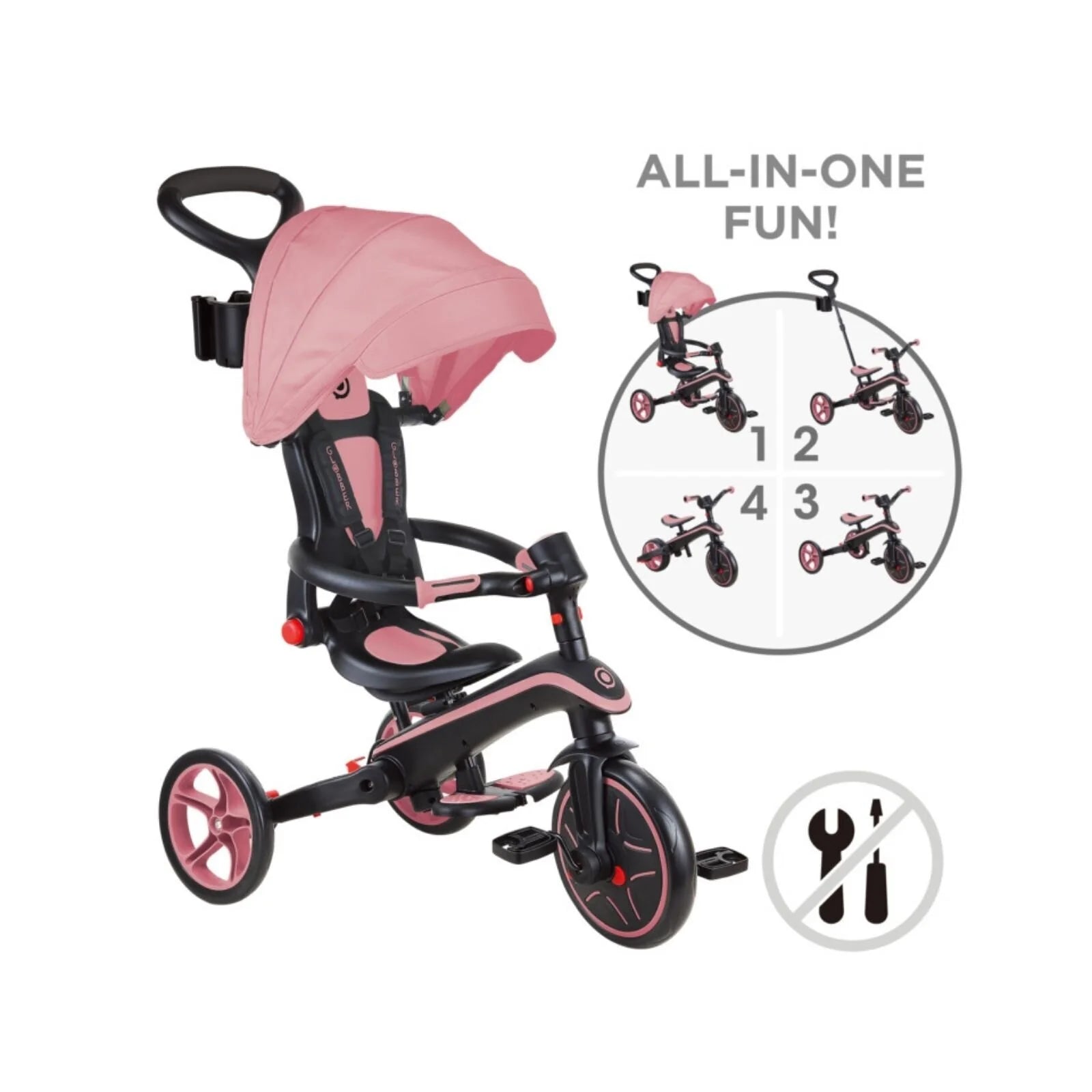 Globber Explorer Trike Foldable 4 in 1 - Deep Pastel Pink - Globber - ebebek