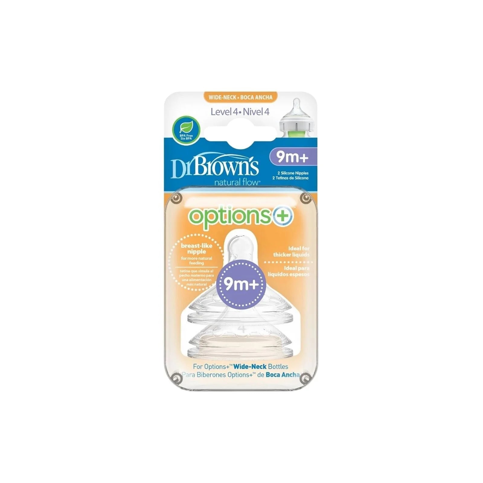 Dr. Brown's Options+ Baby Bottle Teats Level 4 Wide Neck 9+ months Pack of 2 - ebebek - Black Friday