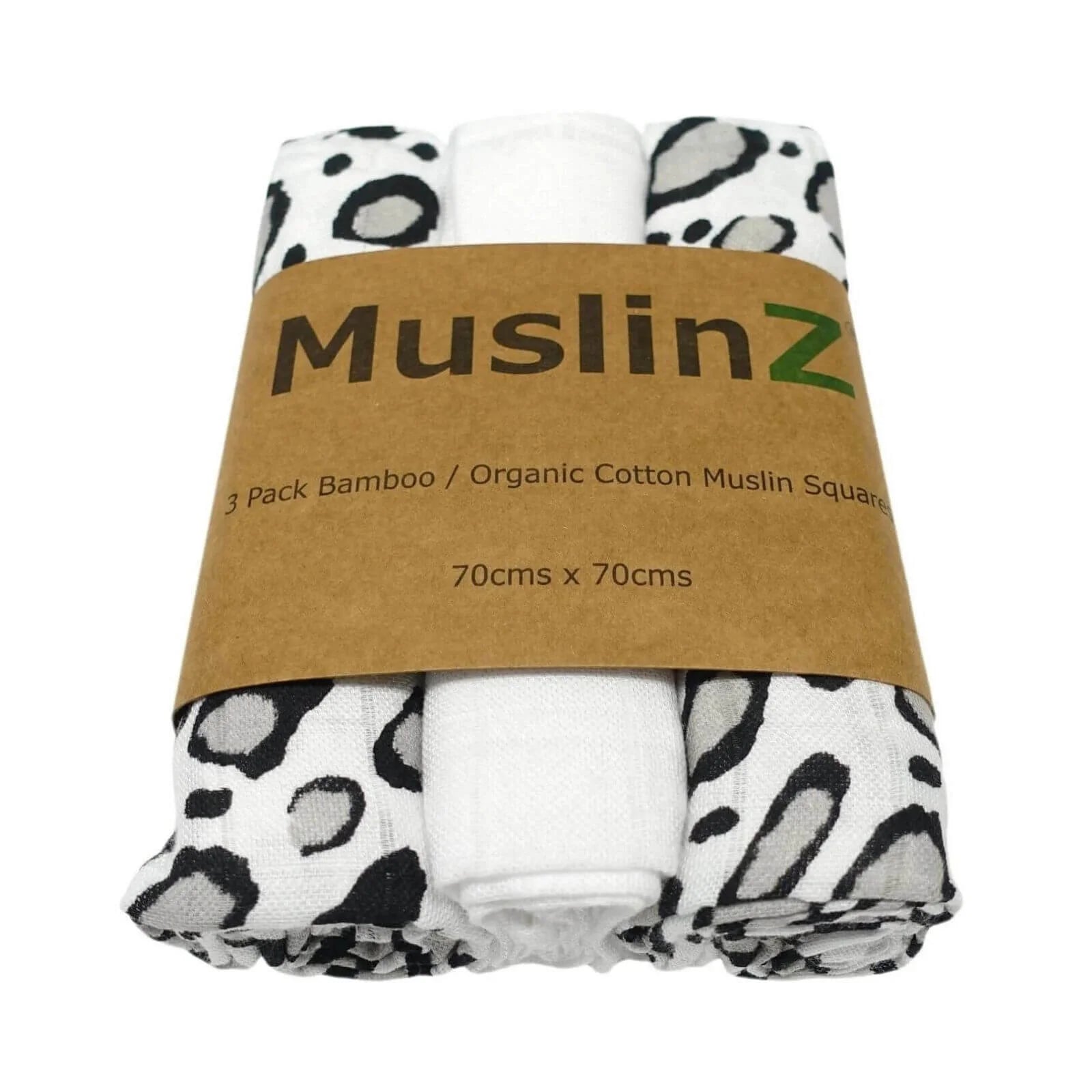 MuslinZ 3 Pack Bamboo/Organic Cotton Muslin Squares 70x70cm - Leopard - ebebek - Black Friday