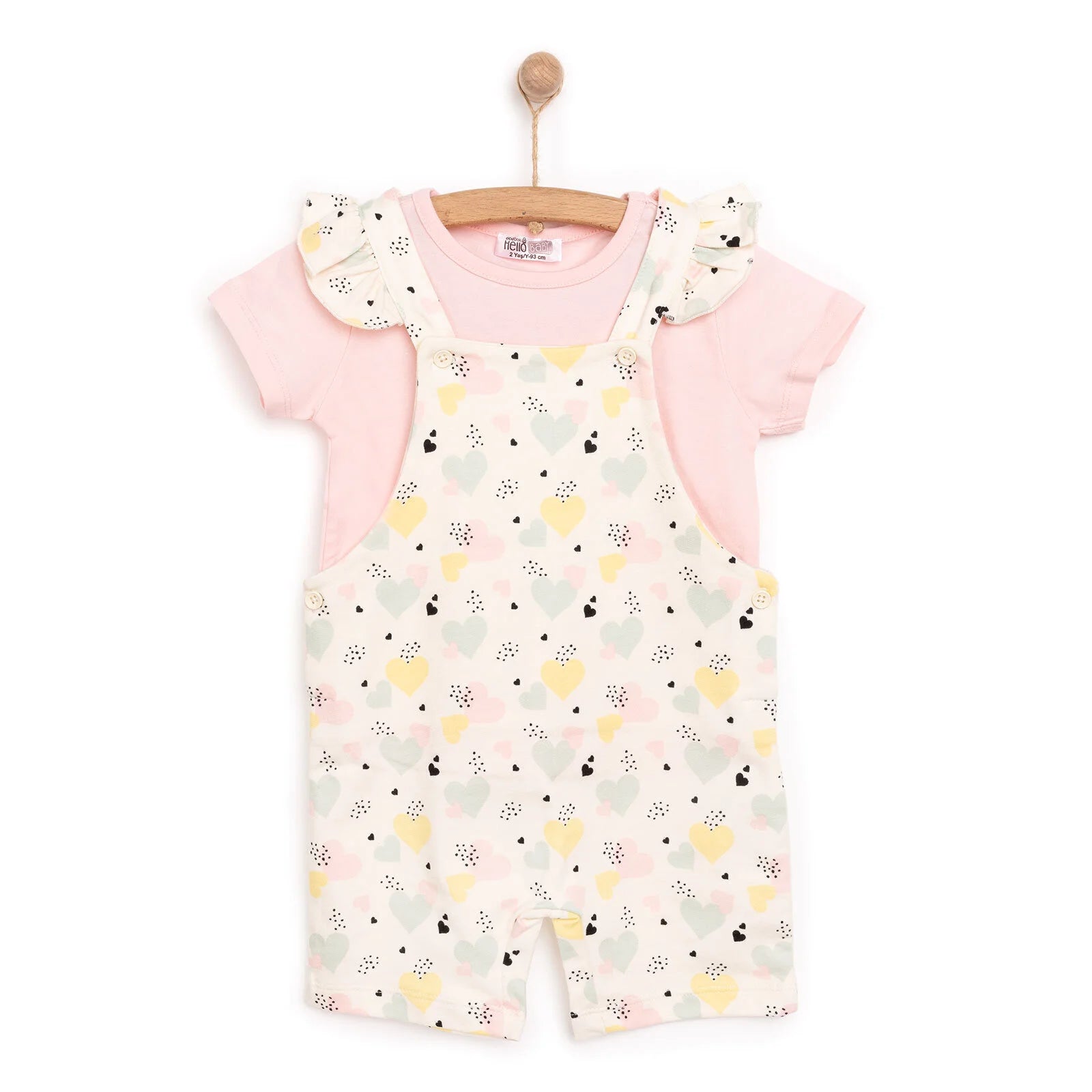 HelloBaby Basic Girl Hearts Patterned Overall - Light Pink - ebebek - Black Friday