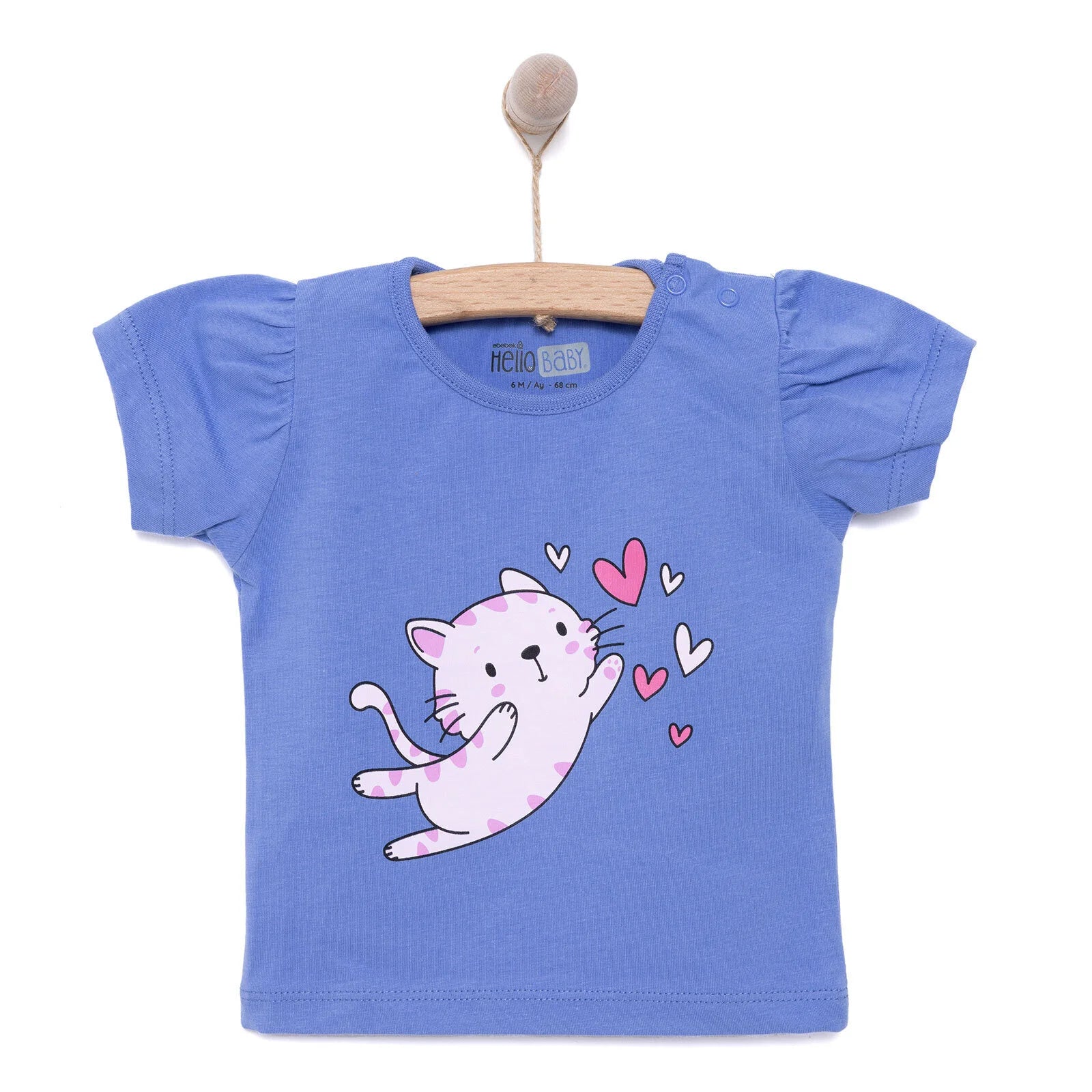 HelloBaby Basic Girl Cat Printed T-shirt - Sax Blue - ebebek - Black Friday
