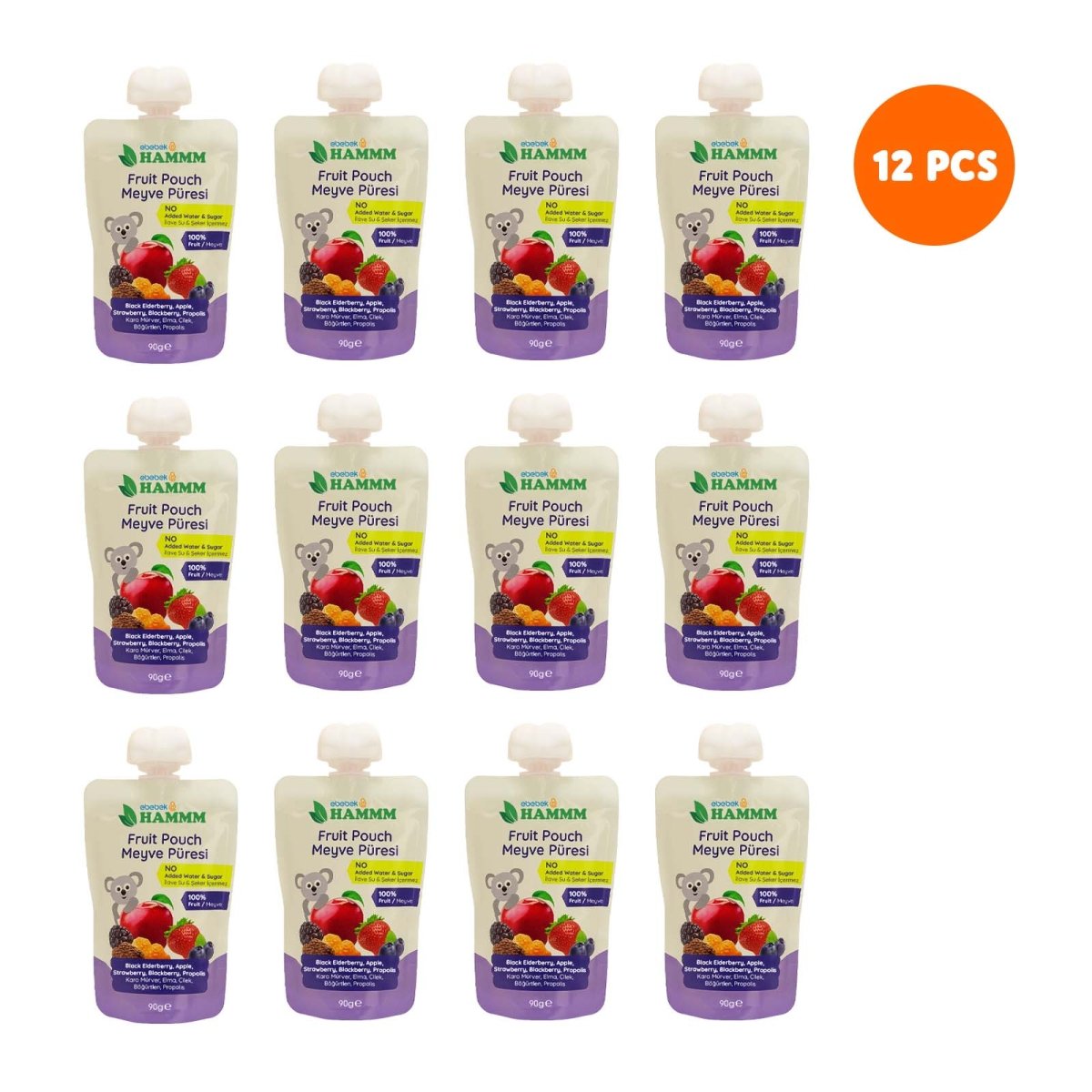 Hammm Black Elderbery Apple Strawbery Blackberry & Propolis Puree Pouch (12x90g) - ebebek - Black Friday
