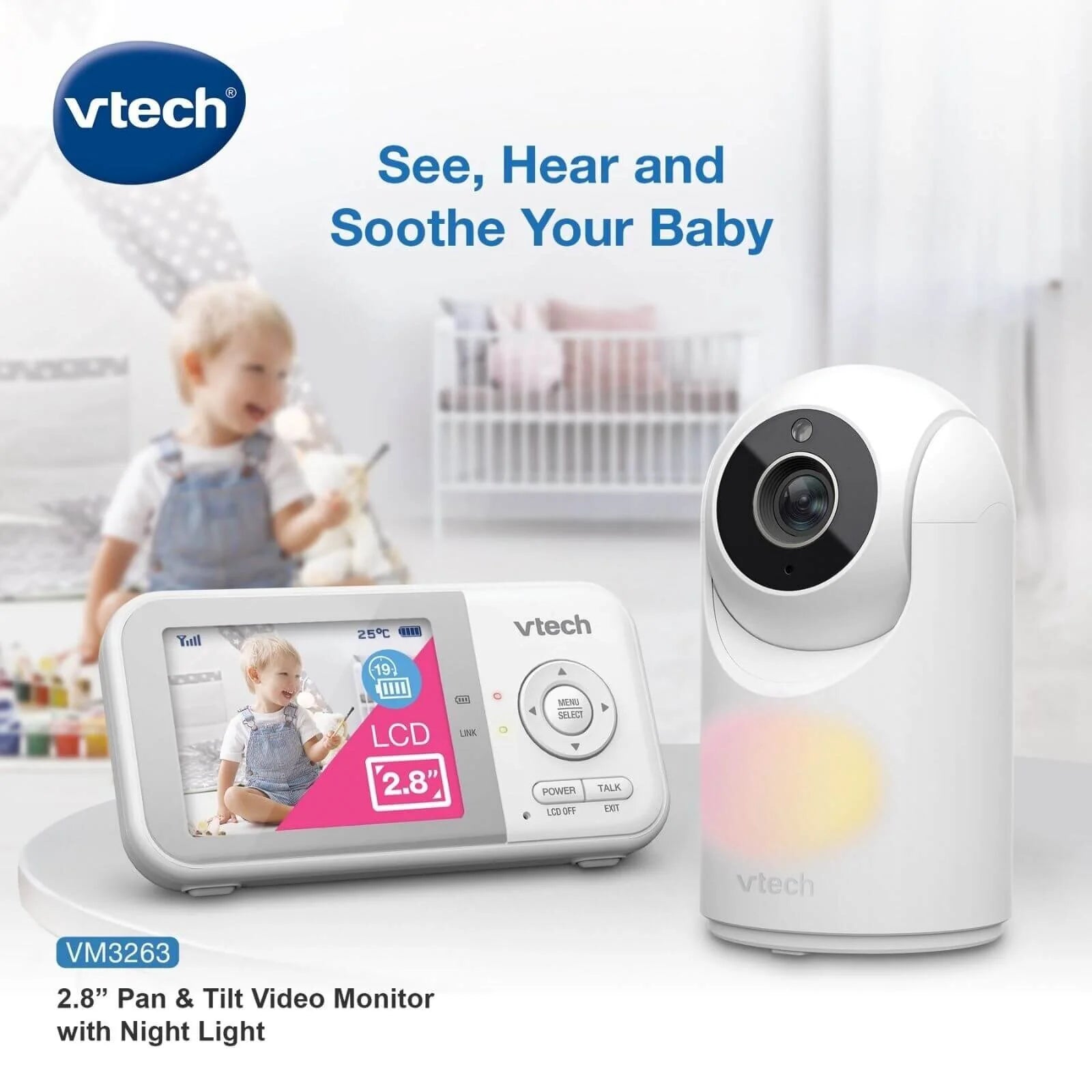 VTech - VM3263 2.8" Pan & Tilt Video Monitor with Night Light - ebebek - Black Friday