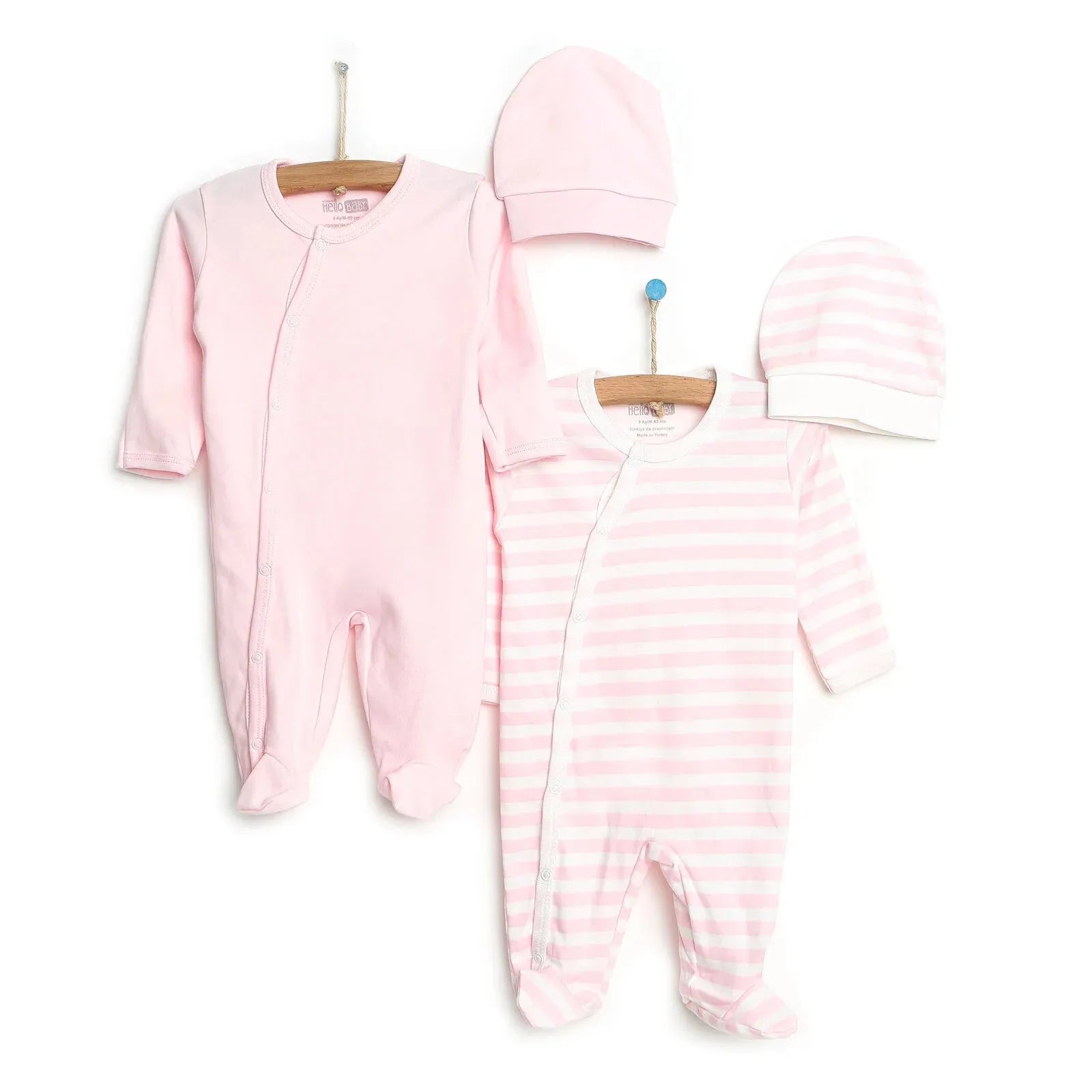 HelloBaby Newborn Baby Girl Striped 2 - Pack Snap Romper - Hat Set - ebebek - Black Friday
