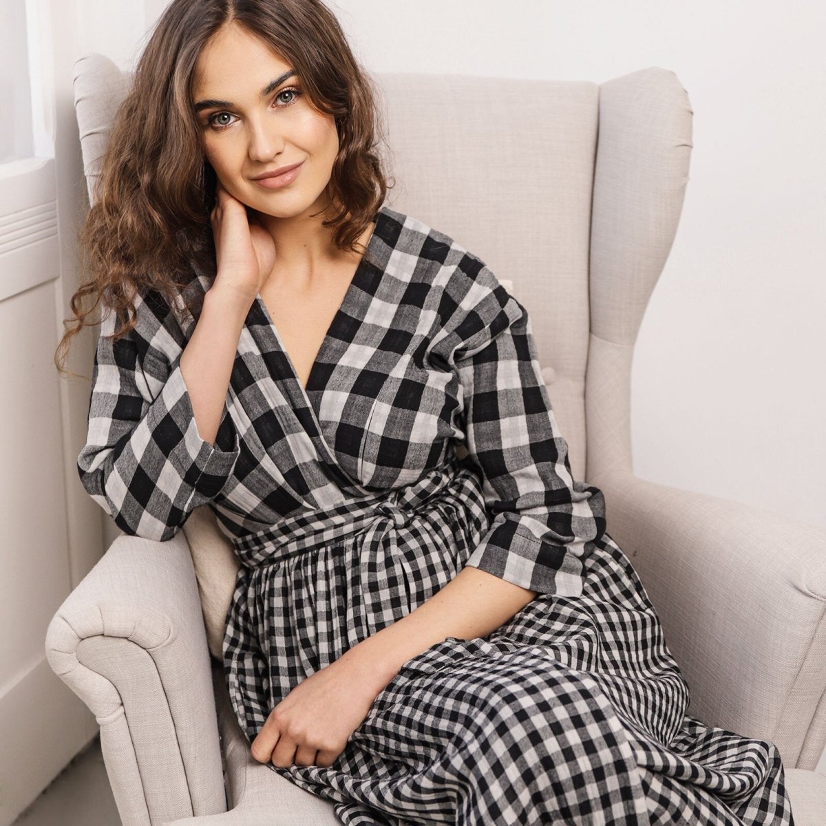 Bump&Milk Teresita Organic Cotton Wrap Dress - Black checkered - ebebek - Black Friday