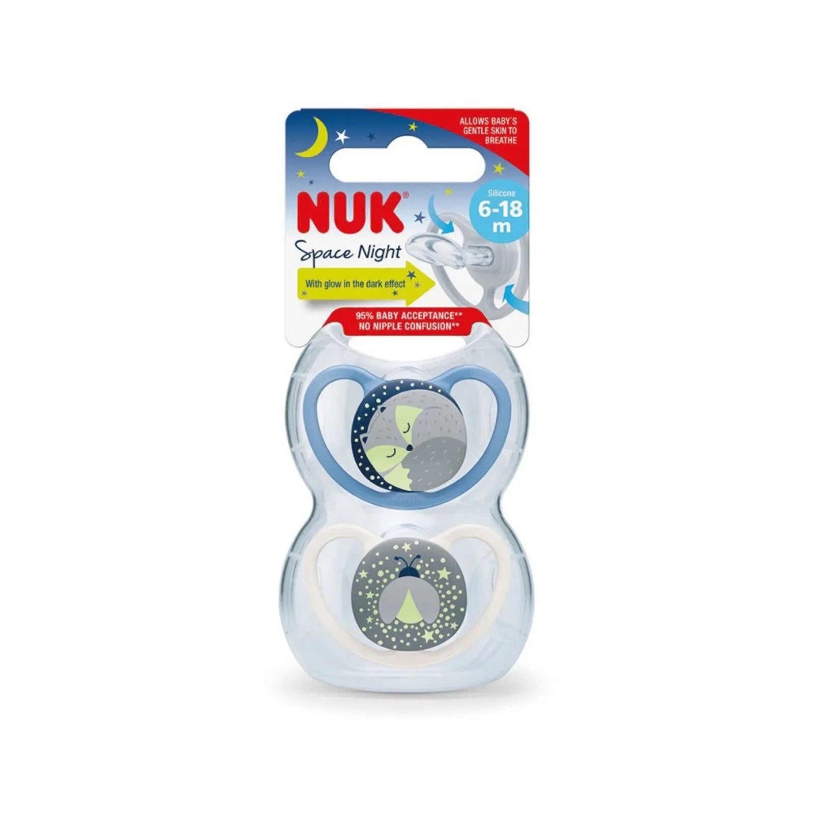 NUK Space Night Soother 6 - 18 months Pack of 2 Assorted - ebebek - Black Friday