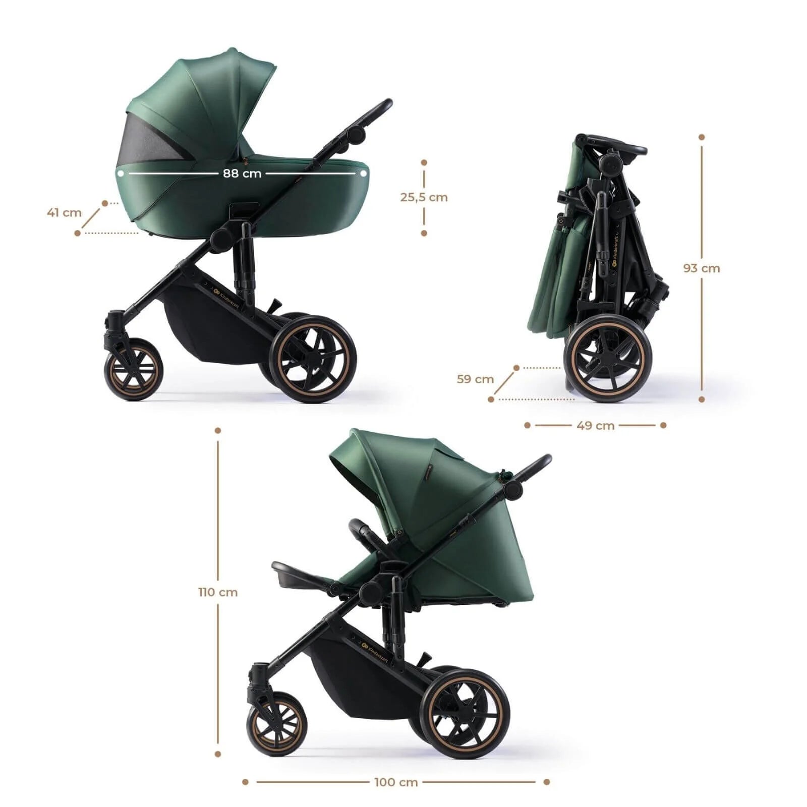 Kinderkraft 3 - in - 1 Mink Pro Prime 2 Travel System with Car Seat - Dark Green - ebebek - Black Friday