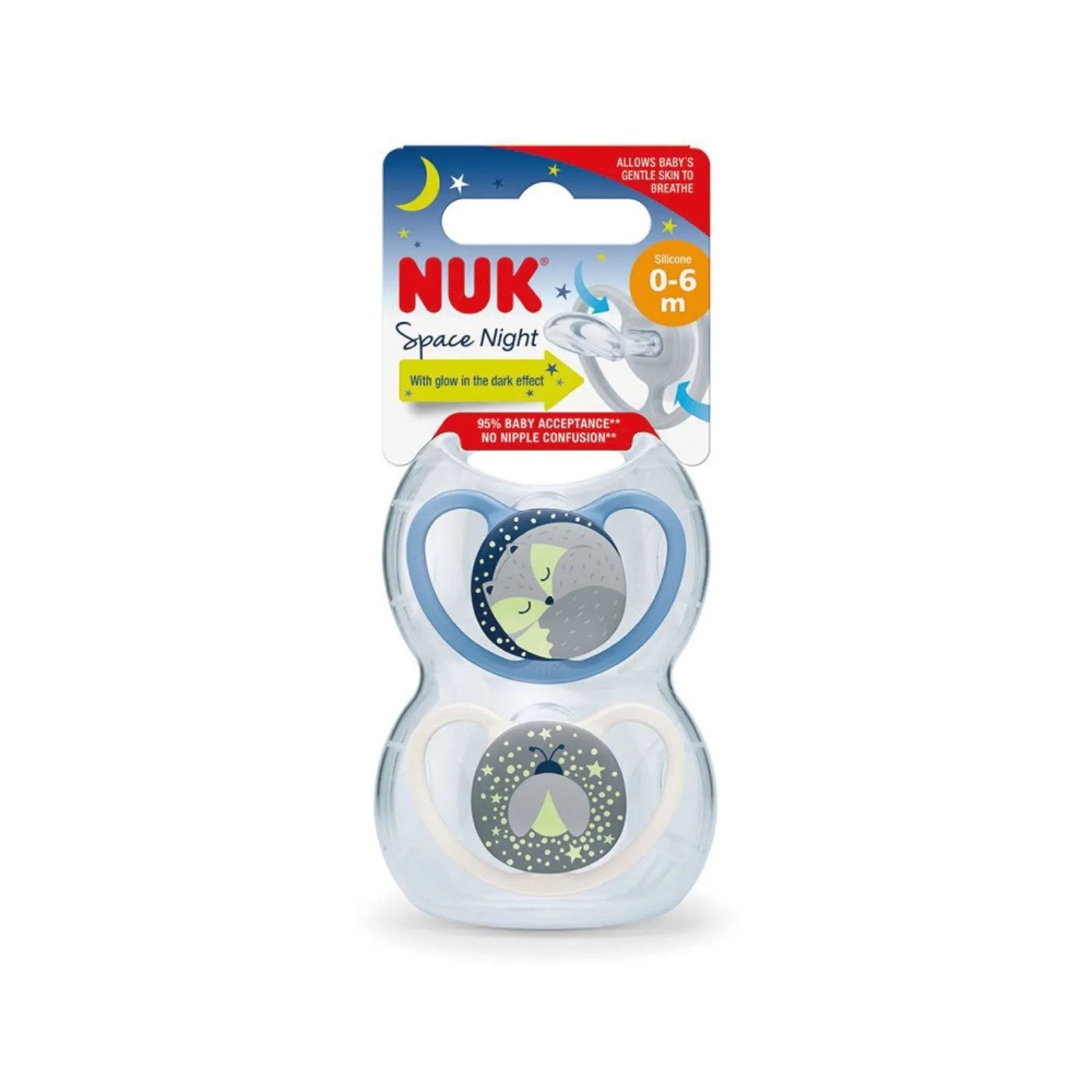 NUK Space Night Soother 0 - 6 months Pack of 2 Assorted - Blue - ebebek - Black Friday