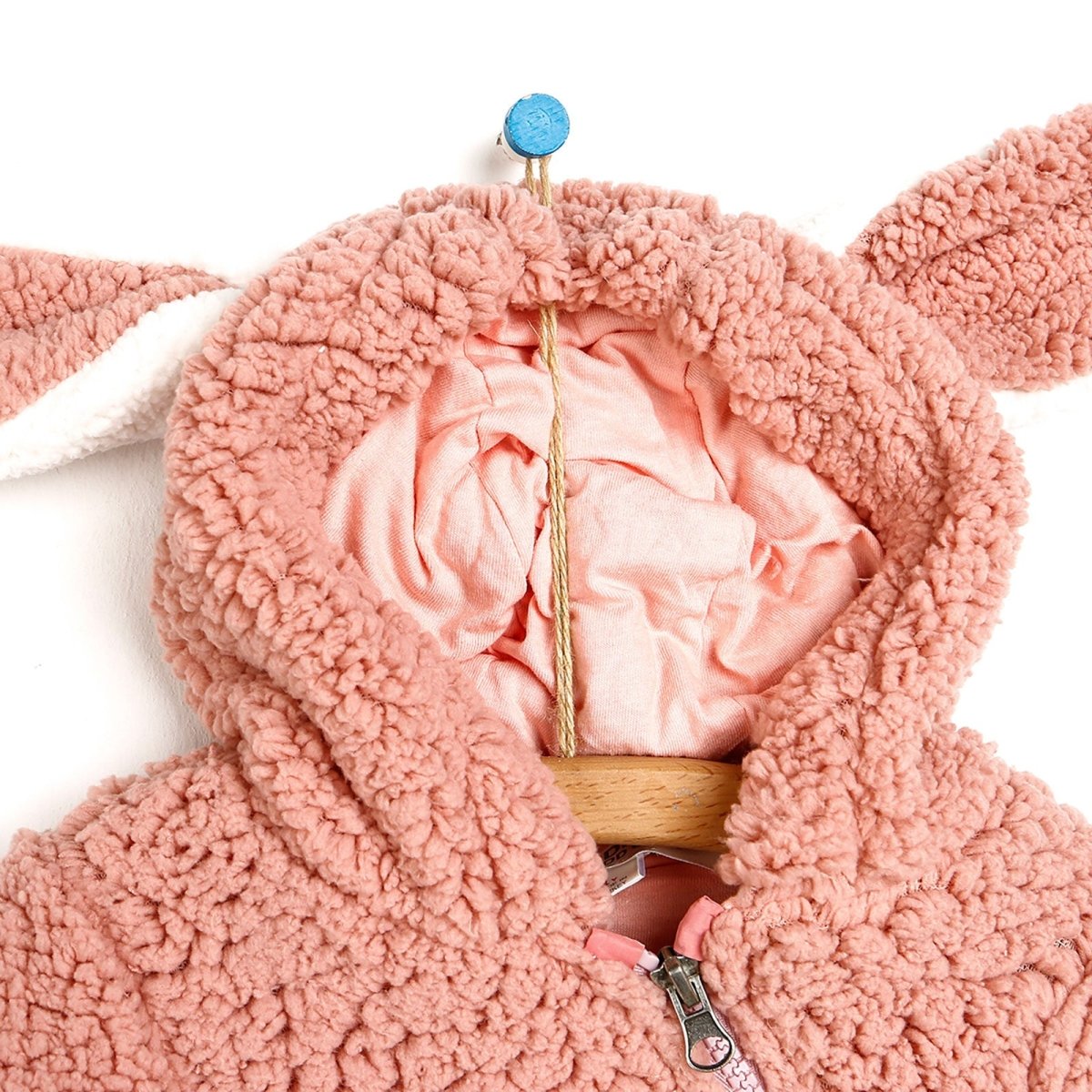 Midimod Newborn Rabbit Ear Welsoft Footed Jumpsuit - Light Rose - ebebek - Black Friday