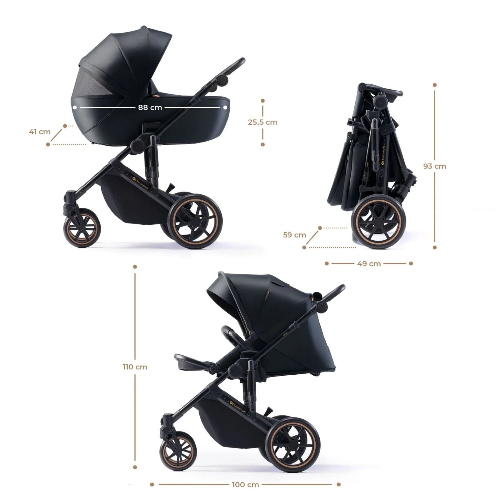 Kinderkraft 3 - in - 1 Mink Pro Prime 2 Travel System with Car Seat - Venezian Black - Kinderkraft - ebebek