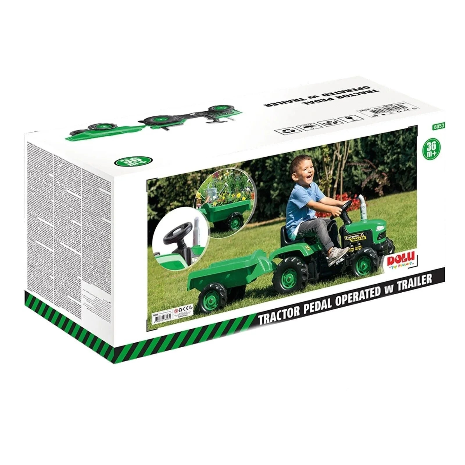Dolu Ride On Pedal Tractor & Trailer - Green - ebebek - Black Friday