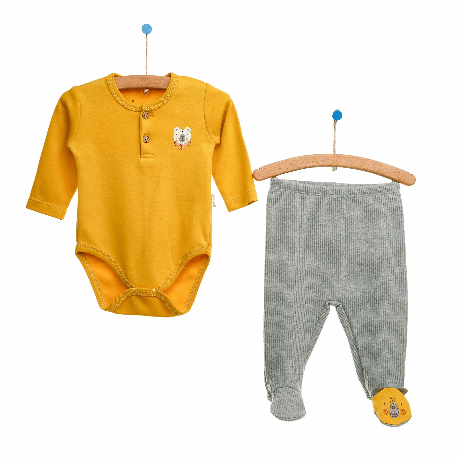 Bebbek Newborn Long Sleeve Bodysuit & Bottom Set, Mustard – Ebebek