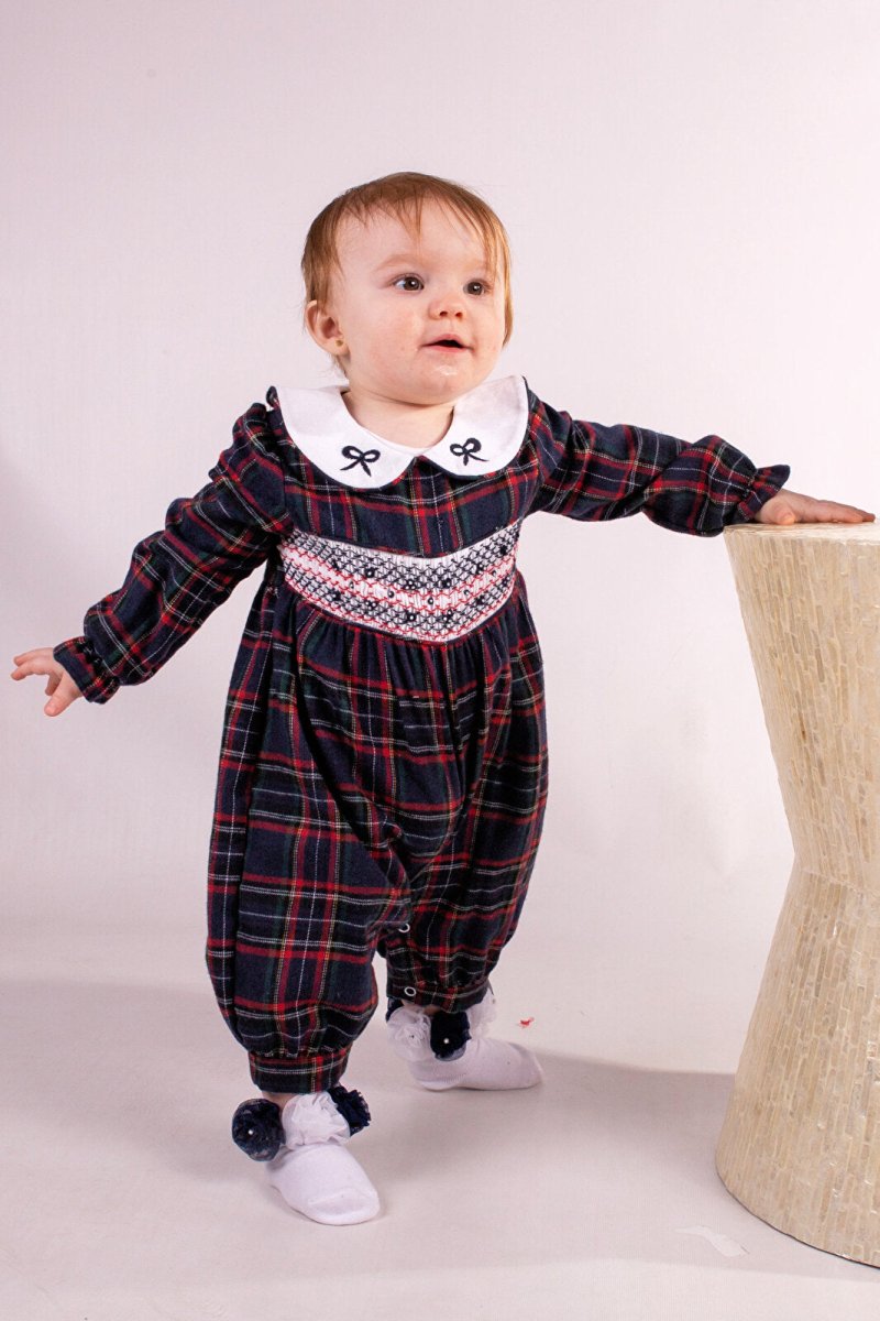 Beau Kid Baby Girl Tartan Romper - Navy Blue - ebebek - Black Friday