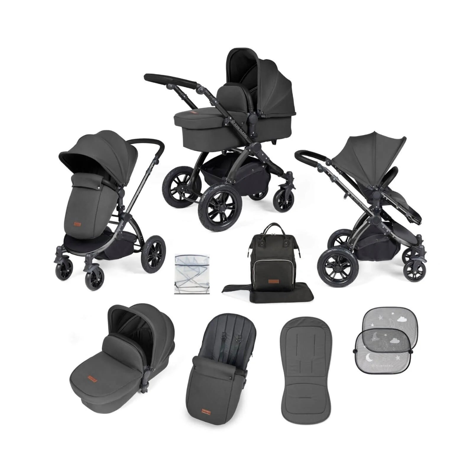Ickle Bubba Stomp Luxe 2 - in - 1 Pushchair & Carrycot - Black/Charcoal Grey/Black - ebebek - Black Friday