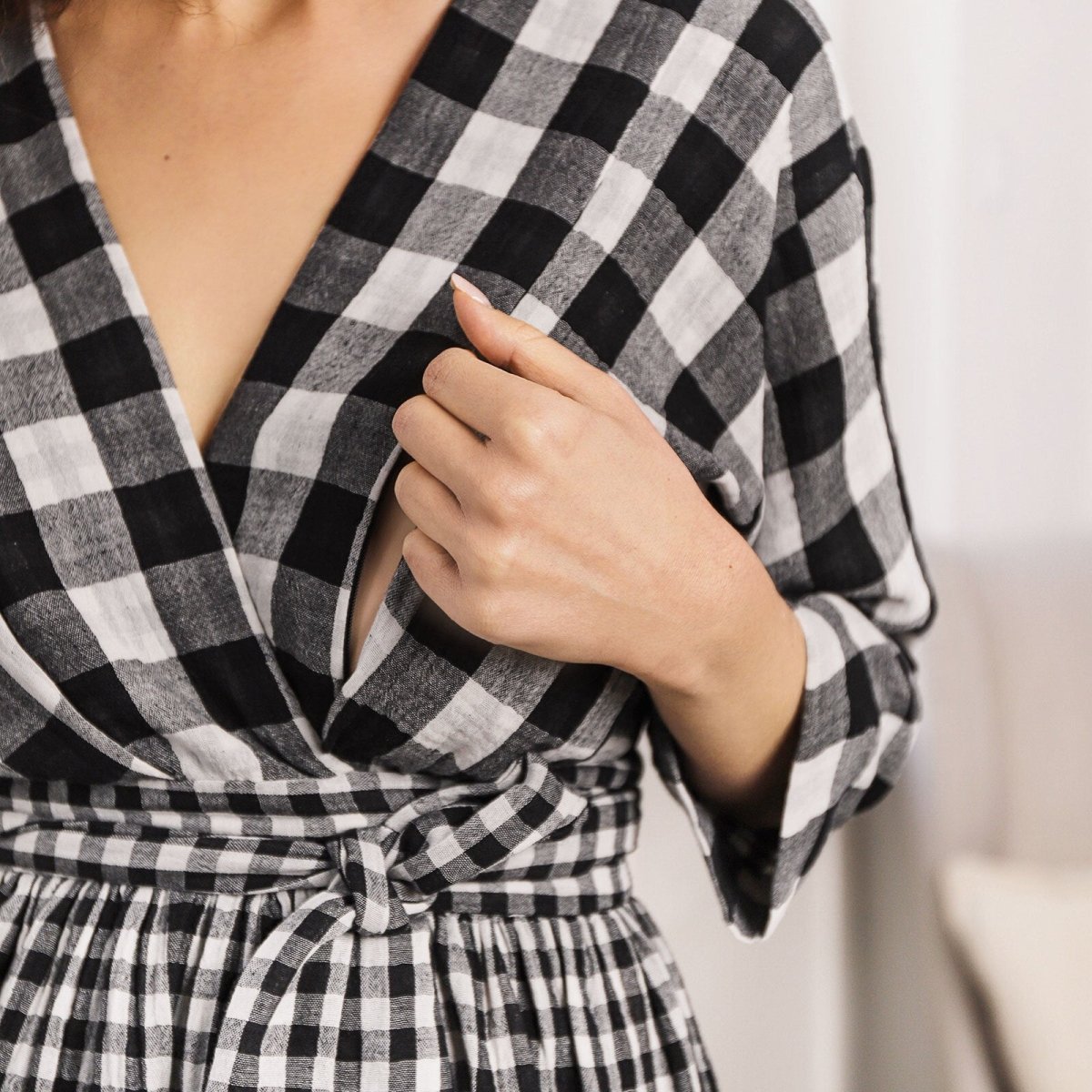 Bump&Milk Teresita Organic Cotton Wrap Dress - Black checkered - ebebek - Black Friday