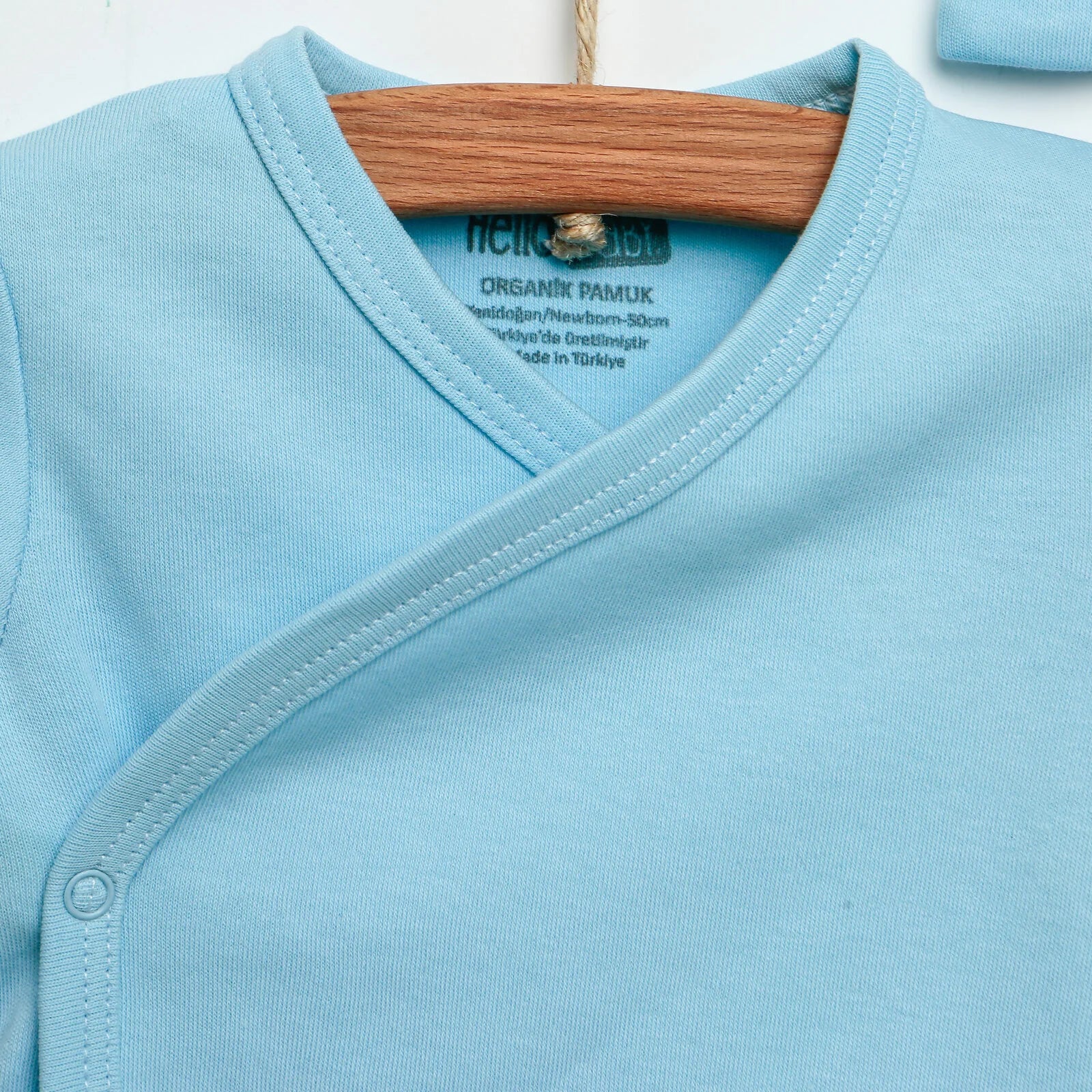 HelloBaby Newborn Organic Wrapover Top - Hat - Footed Pant - Blue - ebebek - Black Friday