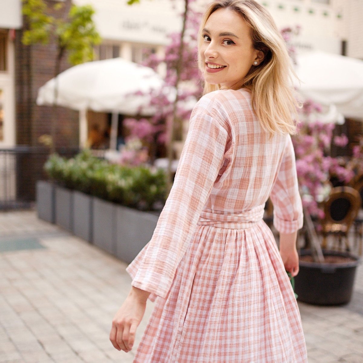 Bump&Milk Teresita Organic Cotton Wrap Dress - Peach checkered - ebebek - Black Friday