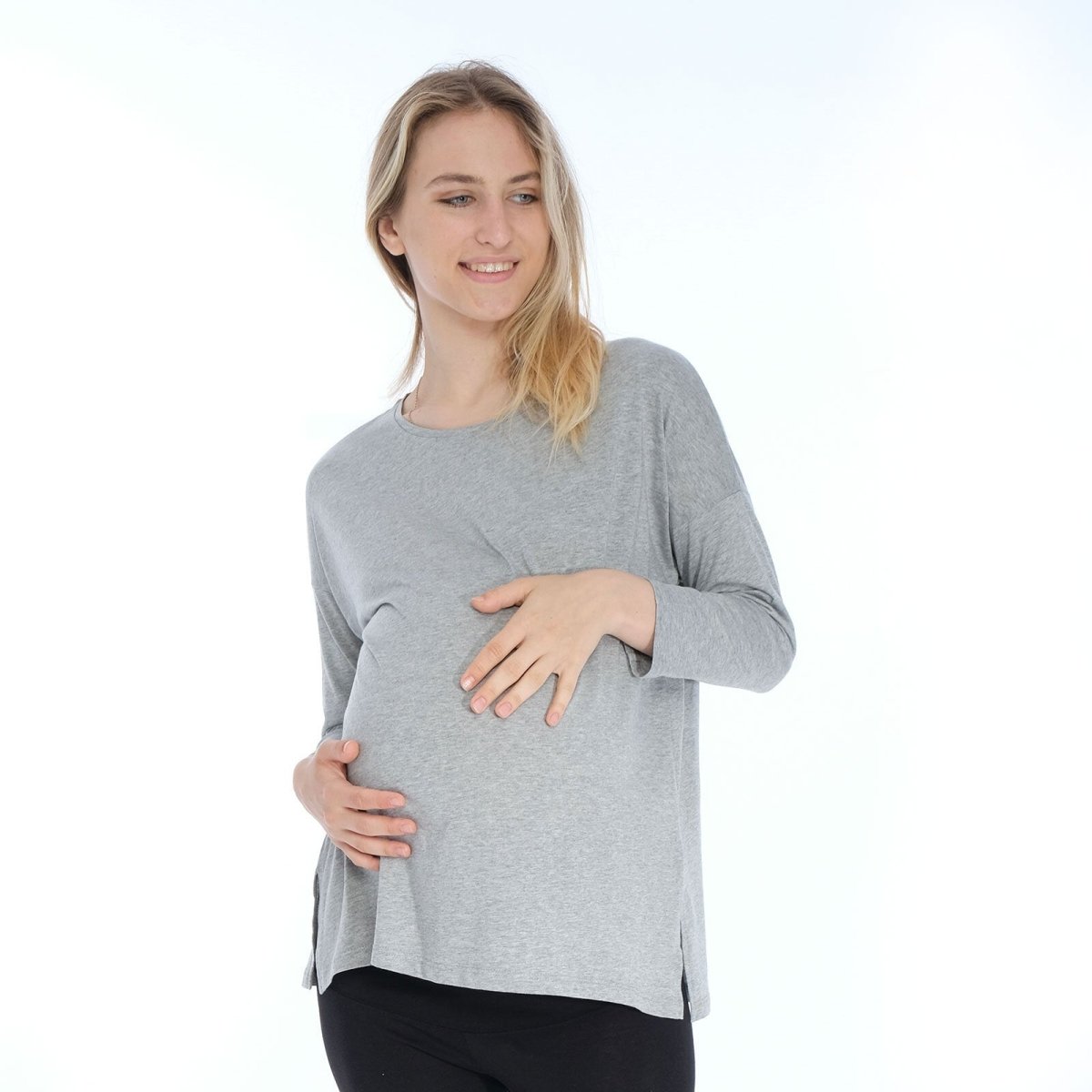 baby mom Tshirt Long Sleeve - Grey Melange - ebebek - Black Friday