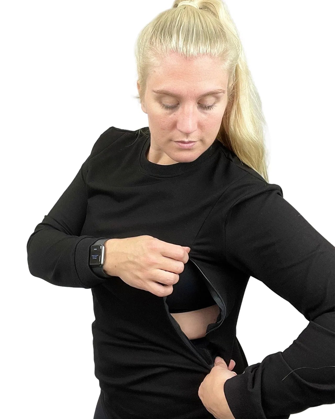 Latched Nursing Crew Sweatshirt - Black - ebebek - Black Friday