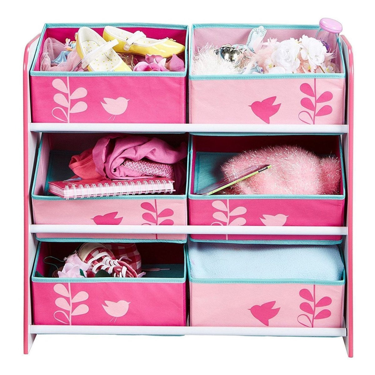 Hello Home Kids Bedroom Toy Storage Unit with 6 Fabric Storage Boxes - Flowers and Birds - ebebek - Black Friday