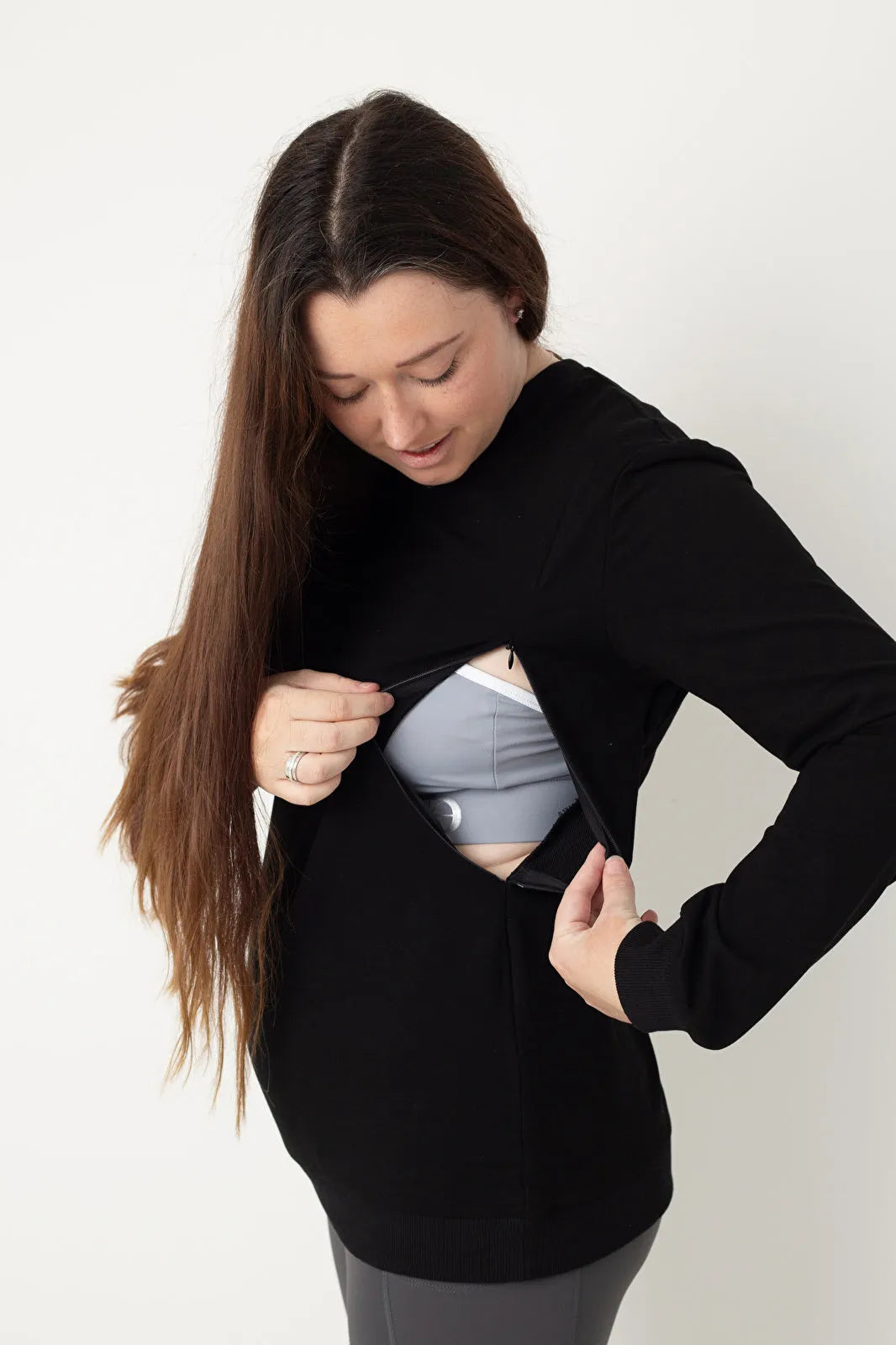 Latched Nursing Crew Sweatshirt - Black - ebebek - Black Friday