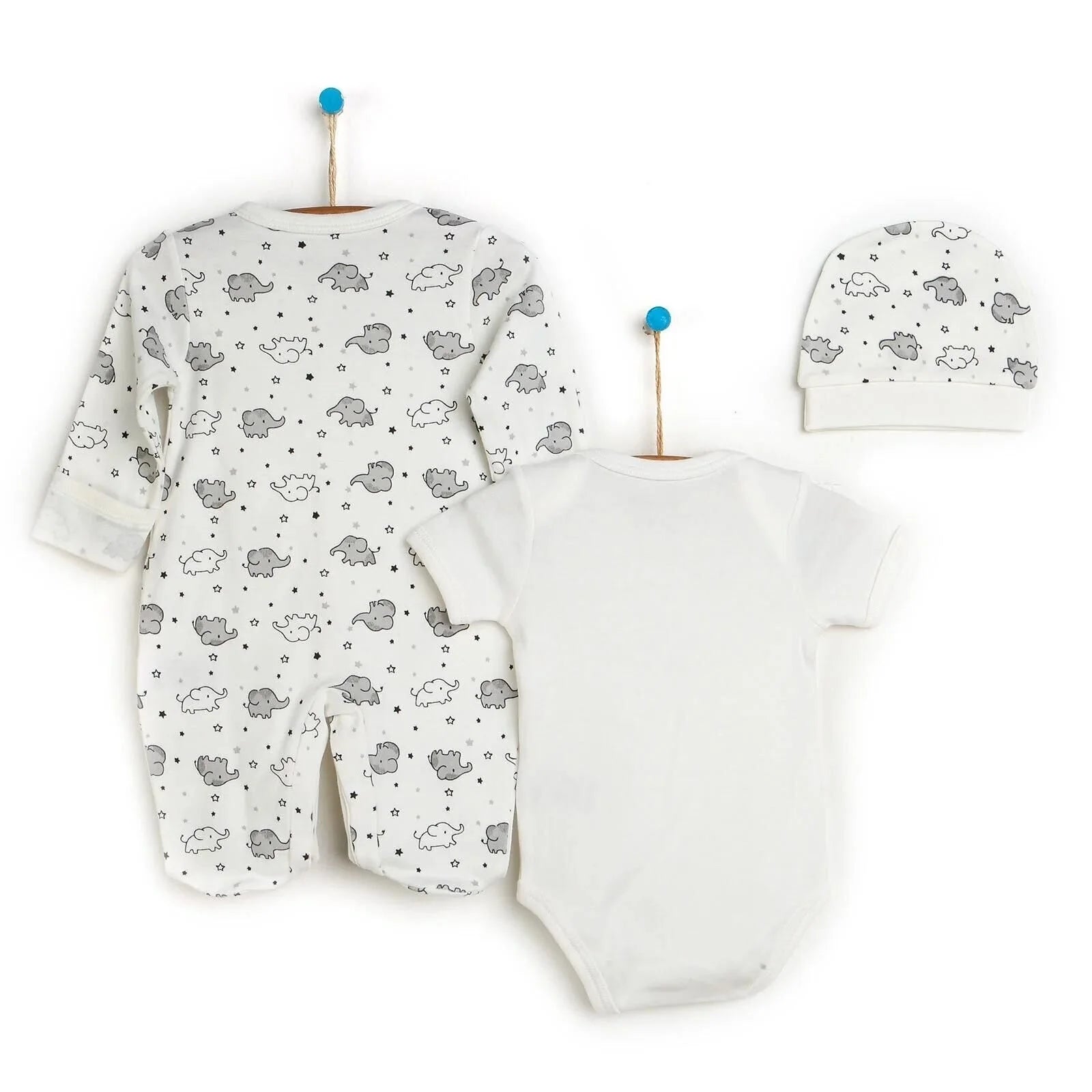 HelloBaby Newborn Baby Cute Elephant Romper Baby and Hat Set 3 pcs - Ecru - ebebek - Black Friday