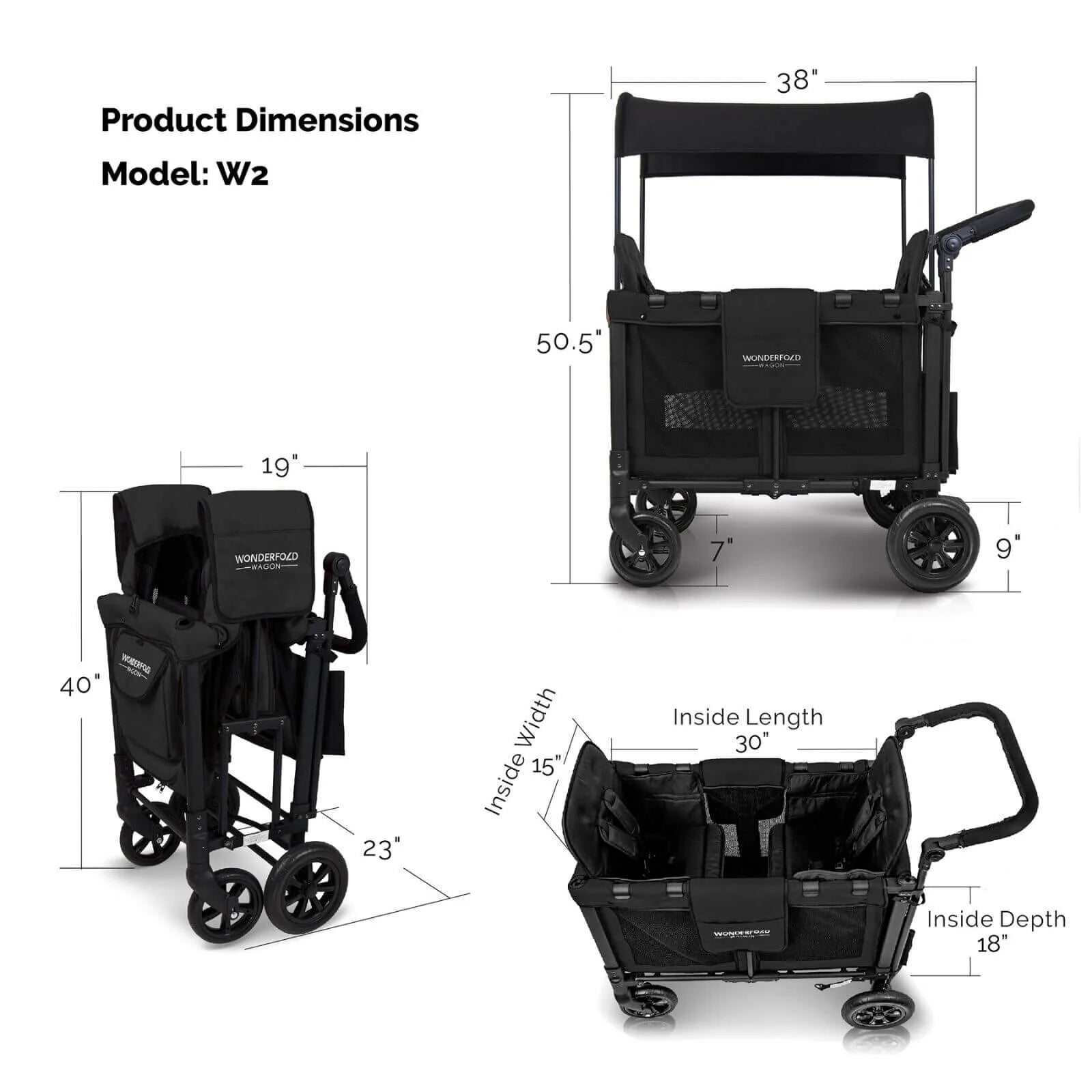 Wonderfold W2 Original Stroller Wagon - Jet Black - ebebek - Black Friday