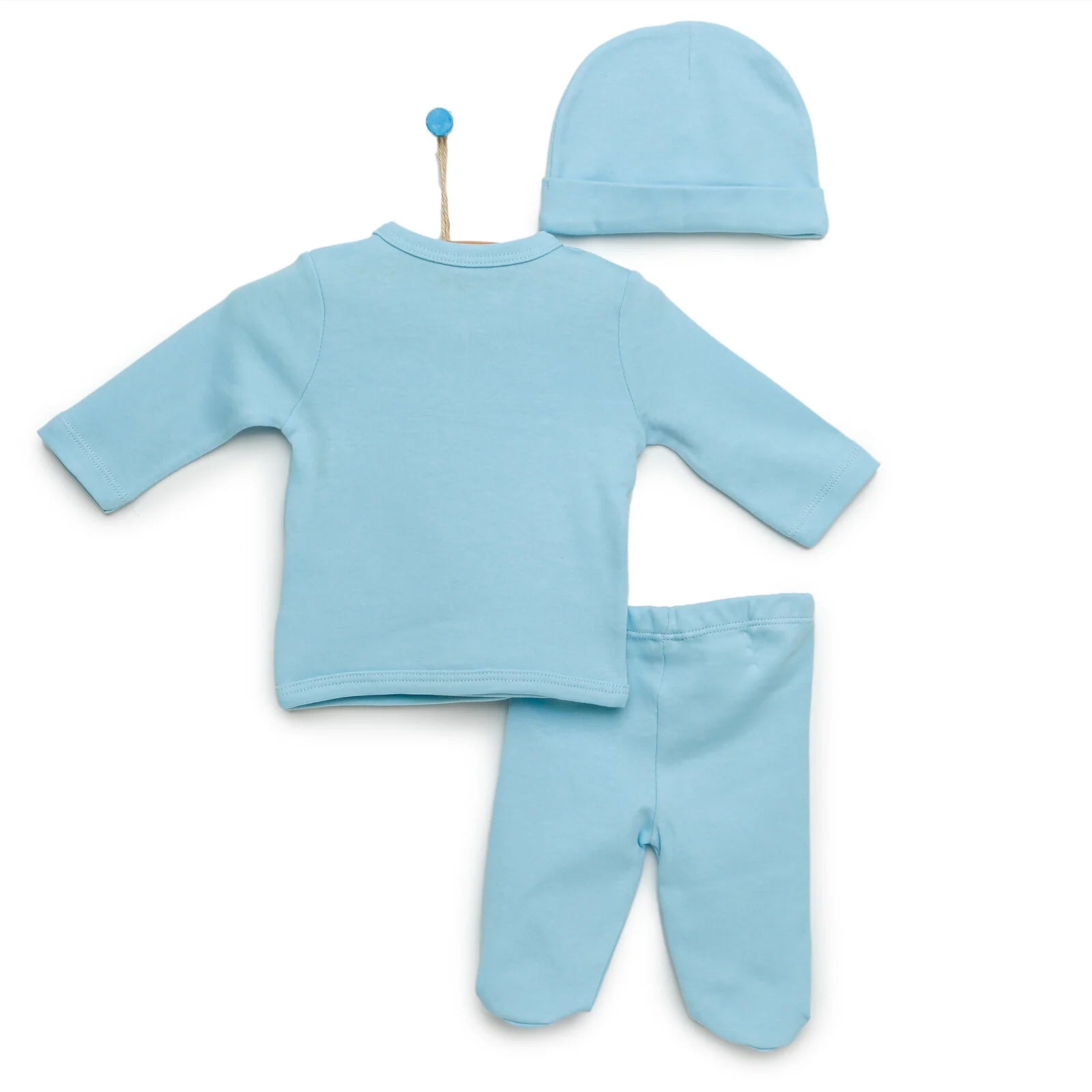 HelloBaby Newborn Organic Wrapover Top - Hat - Footed Pant - Blue - ebebek - Black Friday